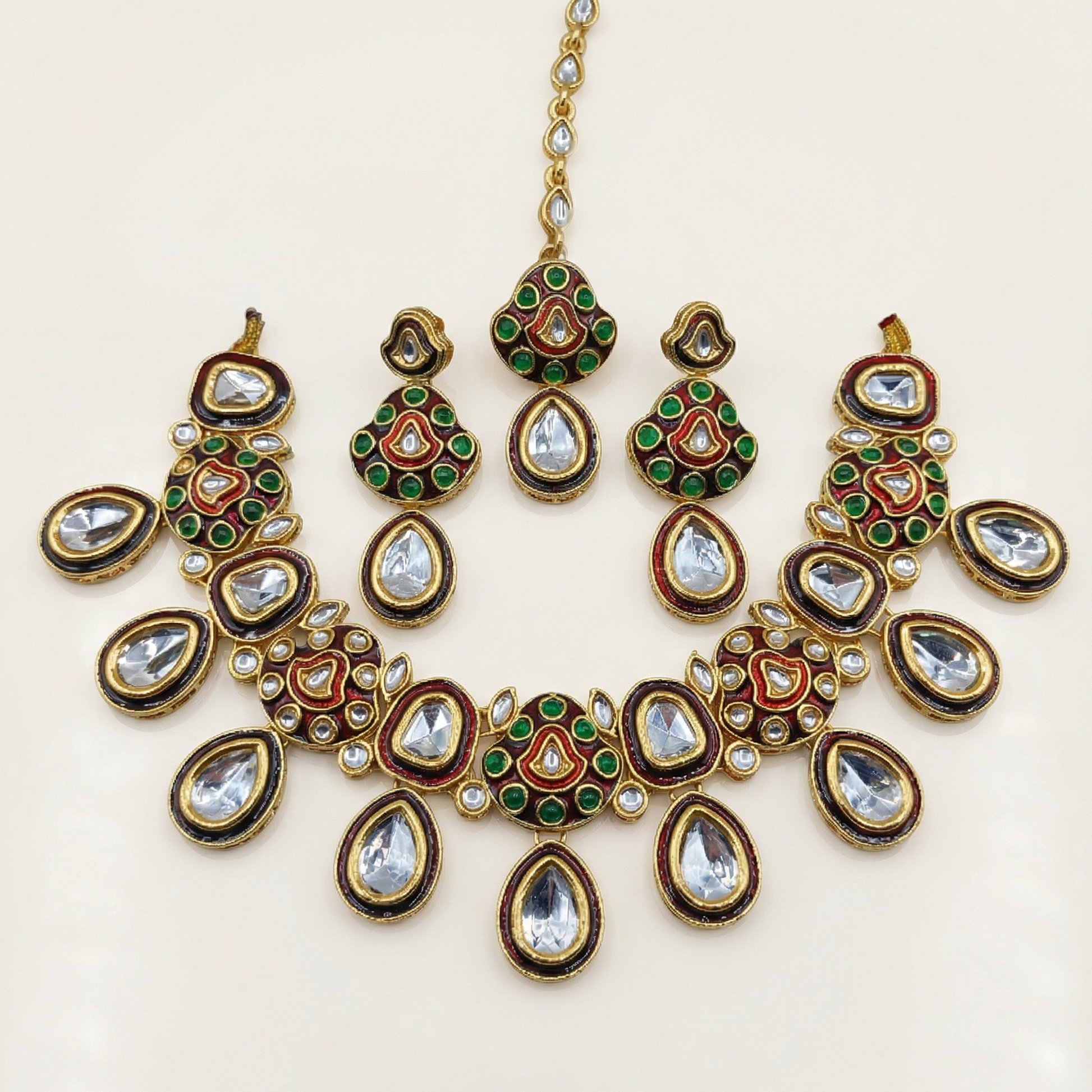 Midnight Black Meenakari Teardrop Kundan Choker Set with Matching Earrings - nandai.store