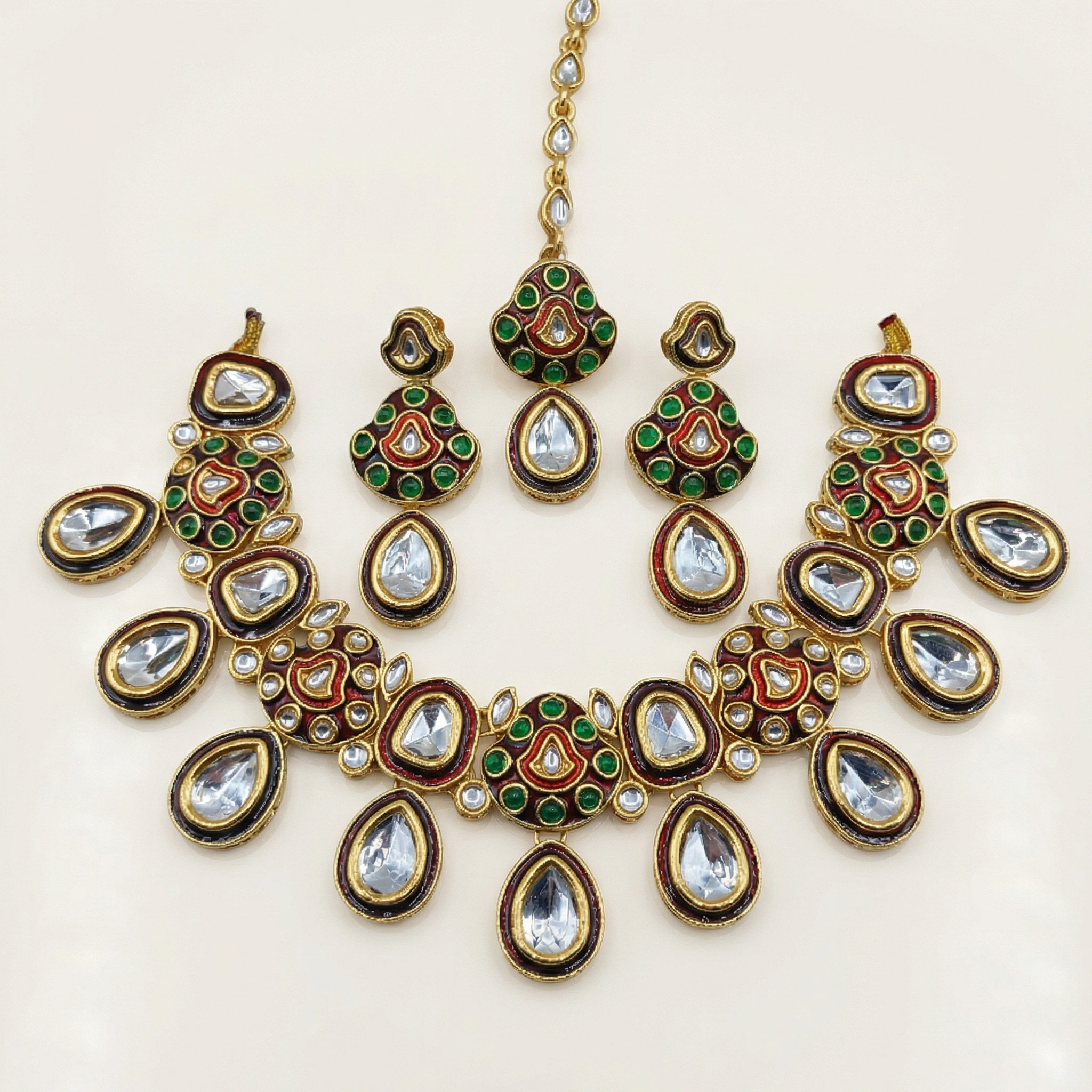 Midnight Black Meenakari Teardrop Kundan Choker Set with Matching Earrings - nandai.store