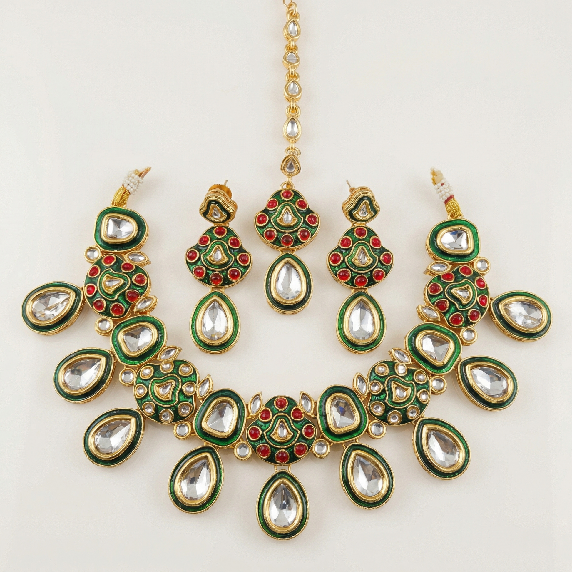 Midnight Black Meenakari Teardrop Kundan Choker Set with Matching Earrings - nandai.store