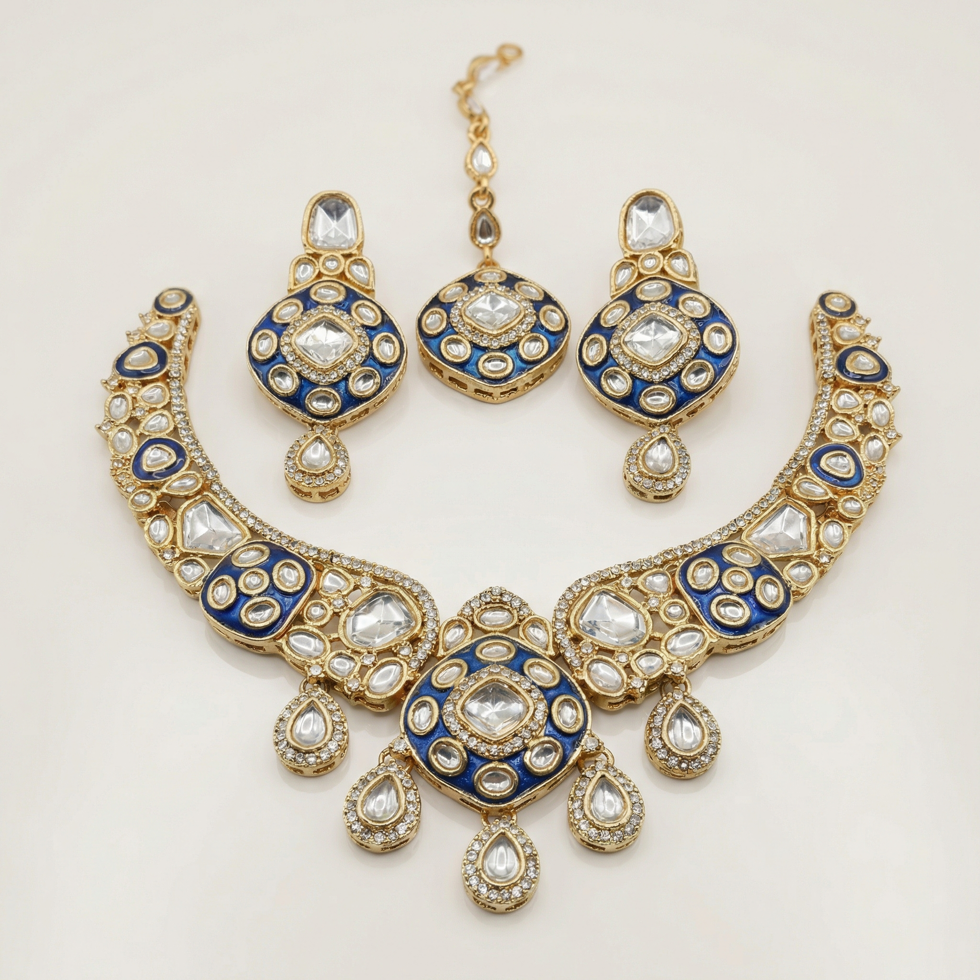 Royal Ruby Red Meenakari Bridal Jewelry Set - Gold Plated Kundan Choker with Maang Tikka & Earrings - nandai.store