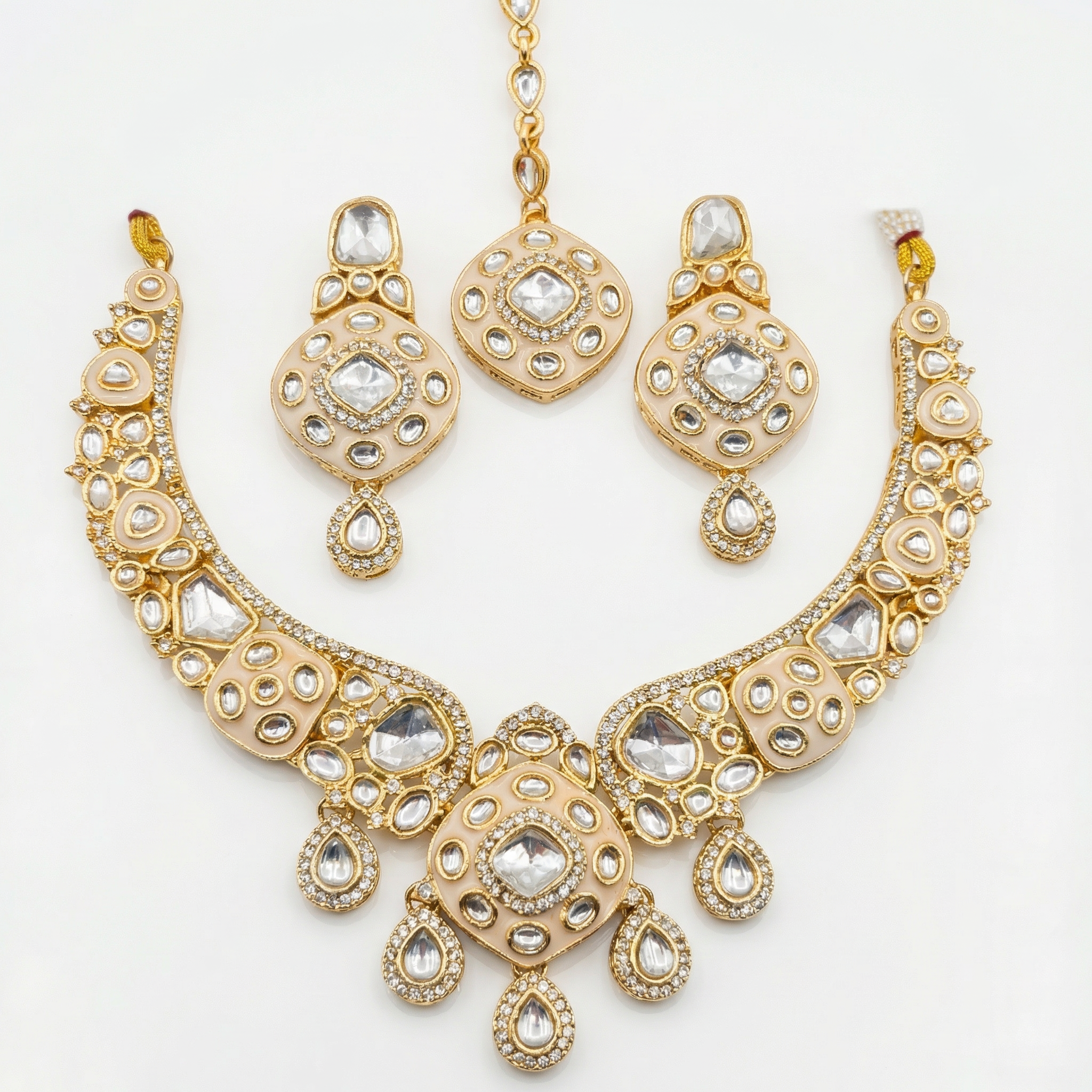 Royal Ruby Red Meenakari Bridal Jewelry Set - Gold Plated Kundan Choker with Maang Tikka & Earrings - nandai.store