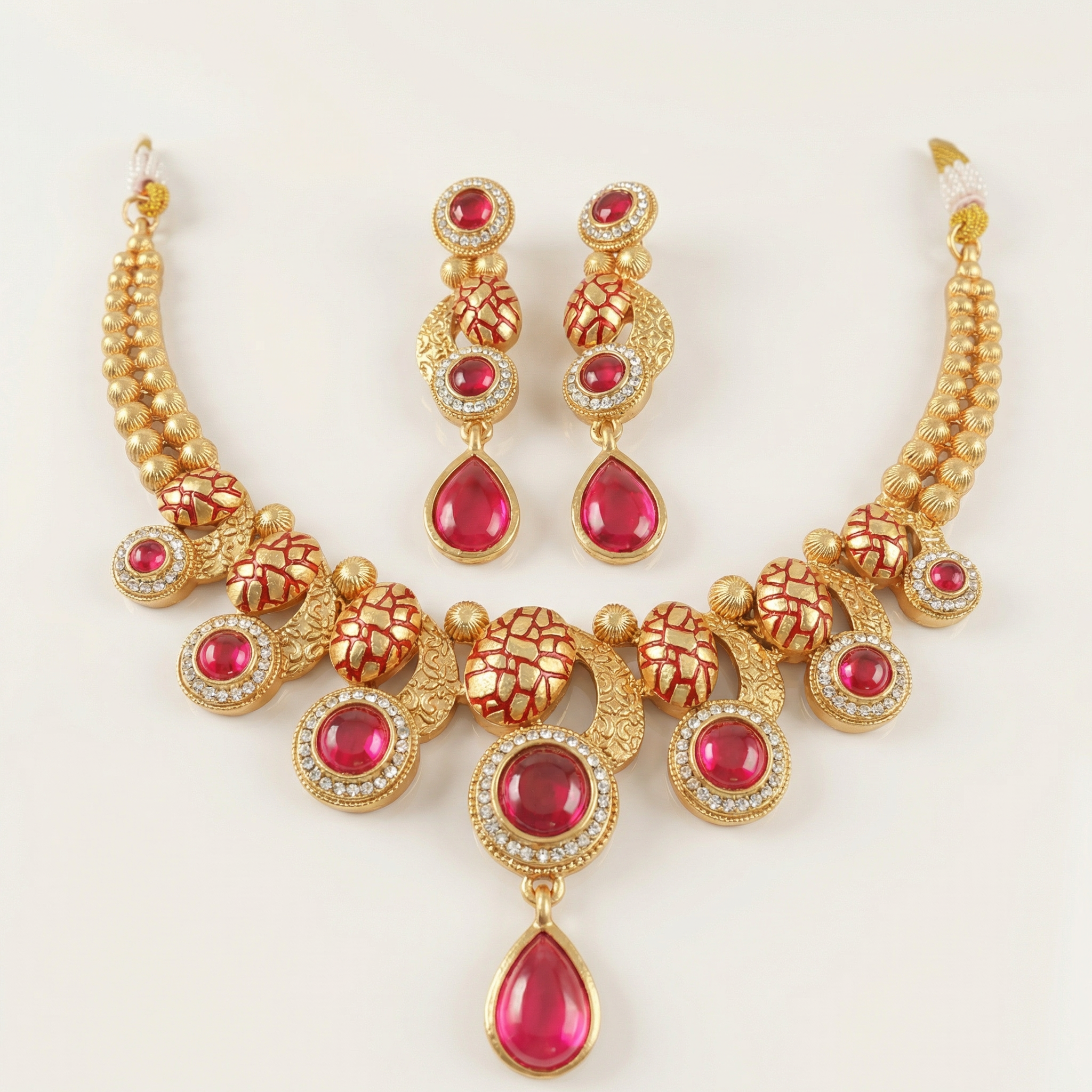 Emerald Green Meenakari Luxury Jewellery Set - Antique Gold Plated Necklace for Mehendi & Receptions - nandai.store