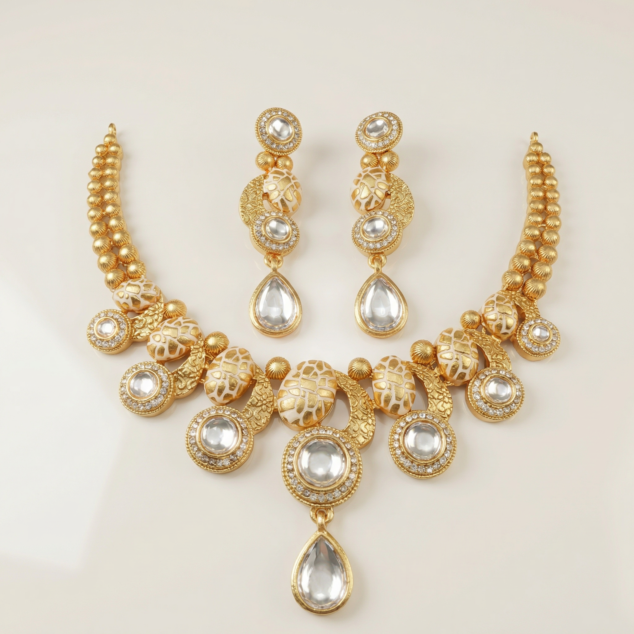 Emerald Green Meenakari Luxury Jewellery Set - Antique Gold Plated Necklace for Mehendi & Receptions - nandai.store