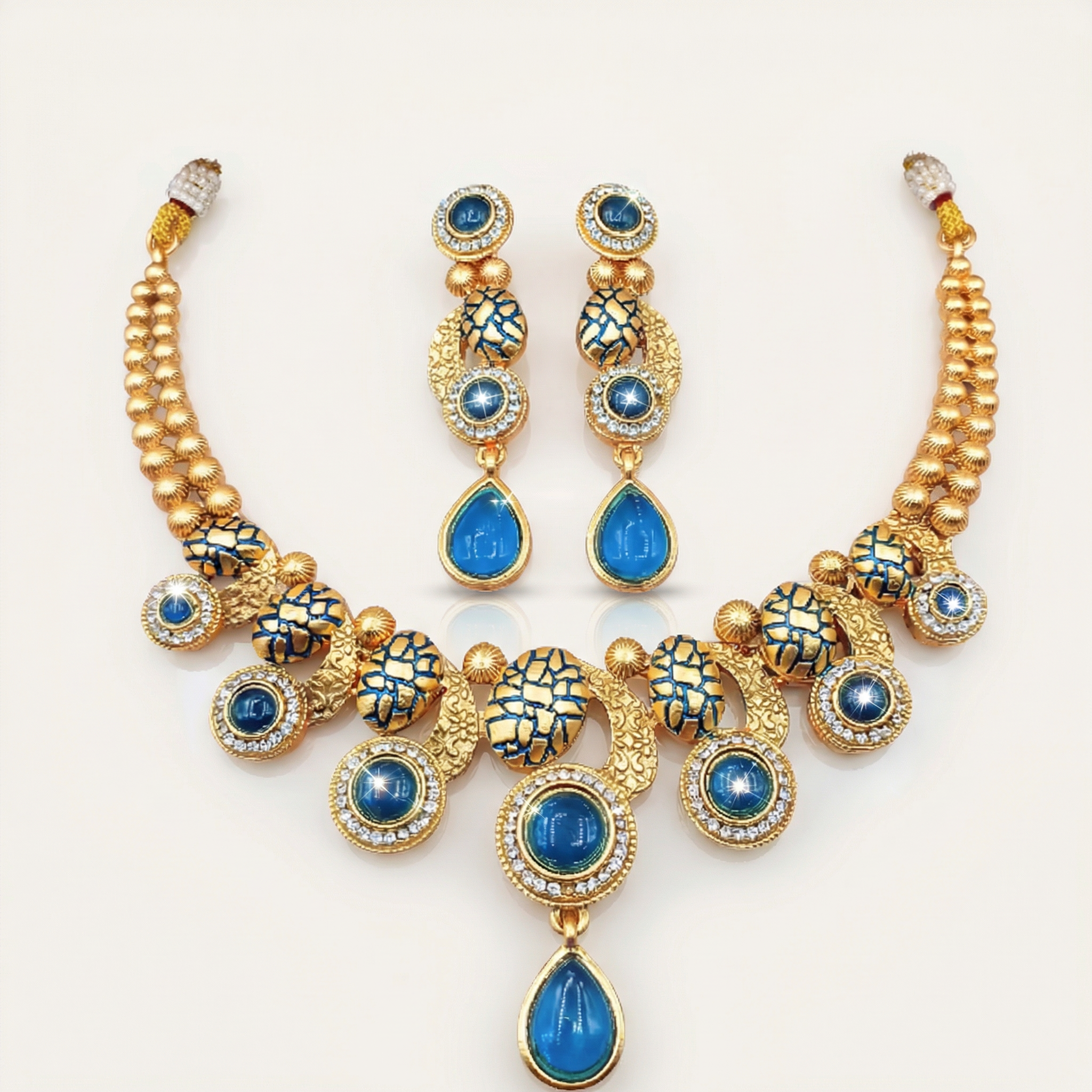 Emerald Green Meenakari Luxury Jewellery Set - Antique Gold Plated Necklace for Mehendi & Receptions - nandai.store