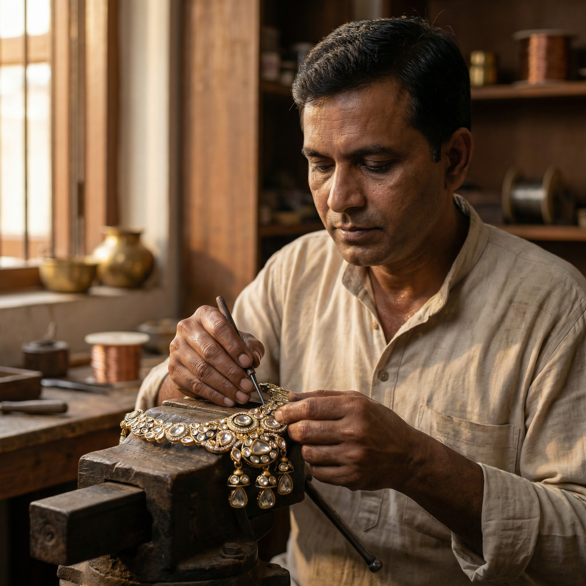 Traditional Cream & Ruby Red Kundan Choker Set with Meenakari Detailing - 3 Piece Bridal Jewelry Set - nandai.store