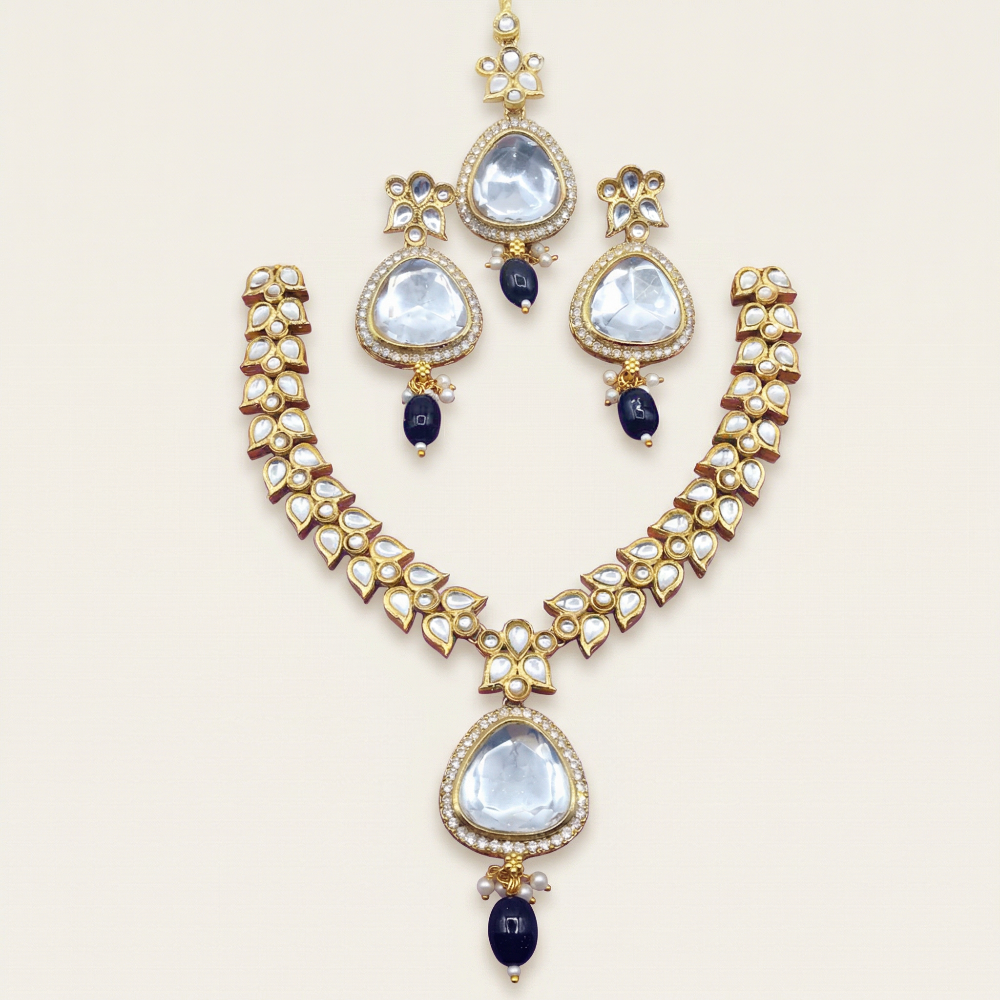 Polki Choker Set - Majestic Uncut Bridal Gold-Plated Necklace & Earrings for Elegant Style