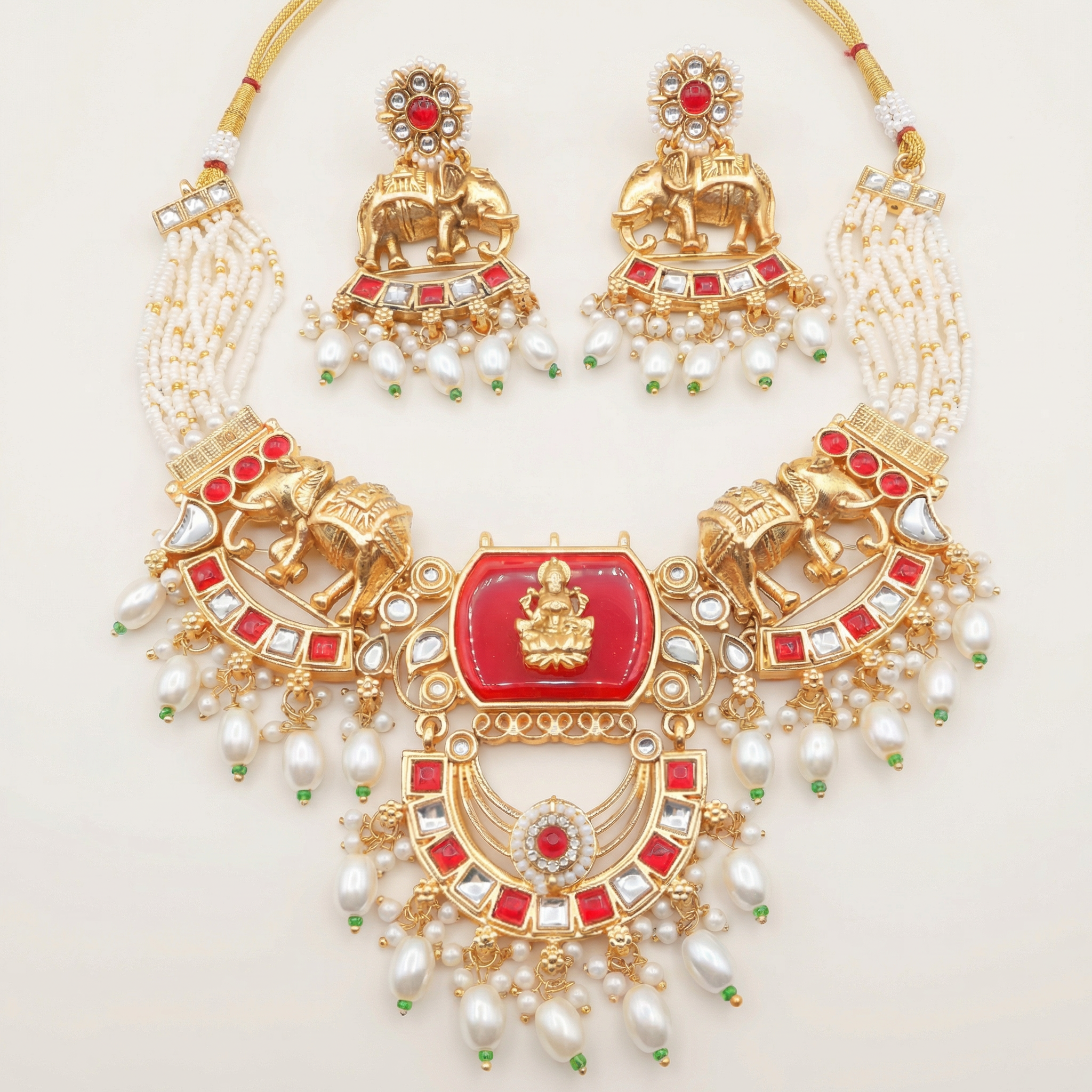 Kundan Necklace Set - Bihari Bridal Necklace with Elephant & Emerald Design