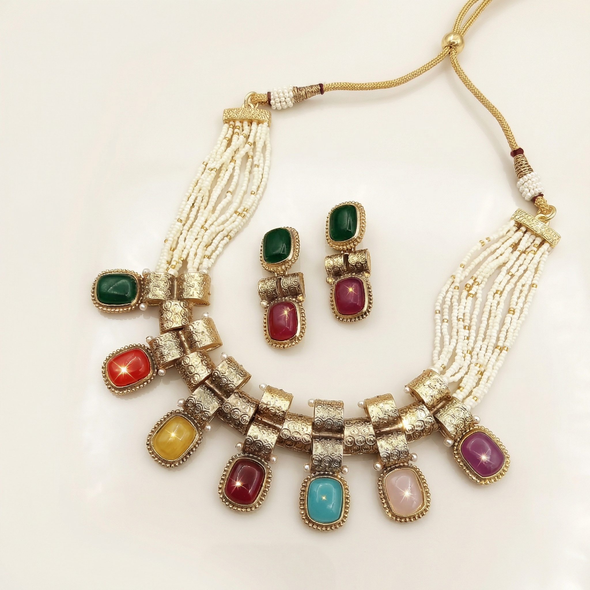 Rajwadi Choker Necklace | Monalisa Fusion Bridal Jewelry Set with Earrings