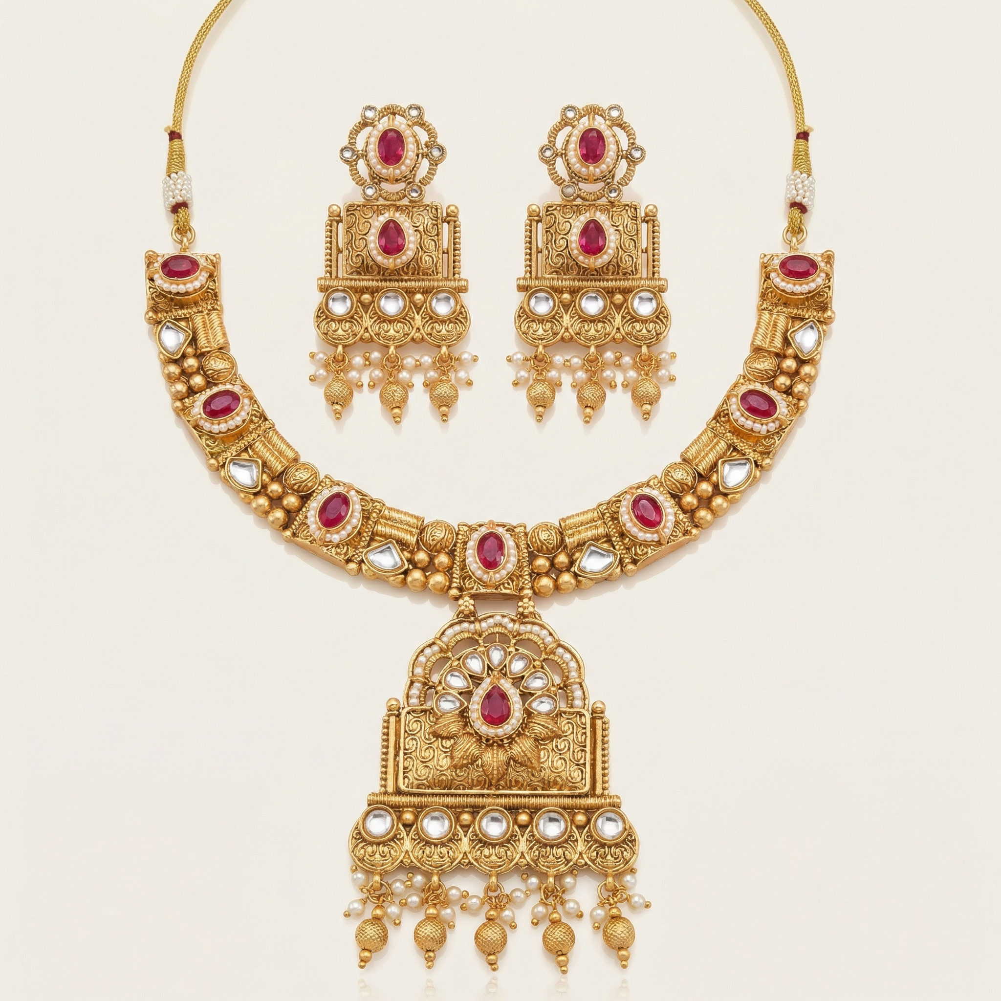 Temple Choker Necklace | Pallavi Gold-Plated South Indian Jewellery Set