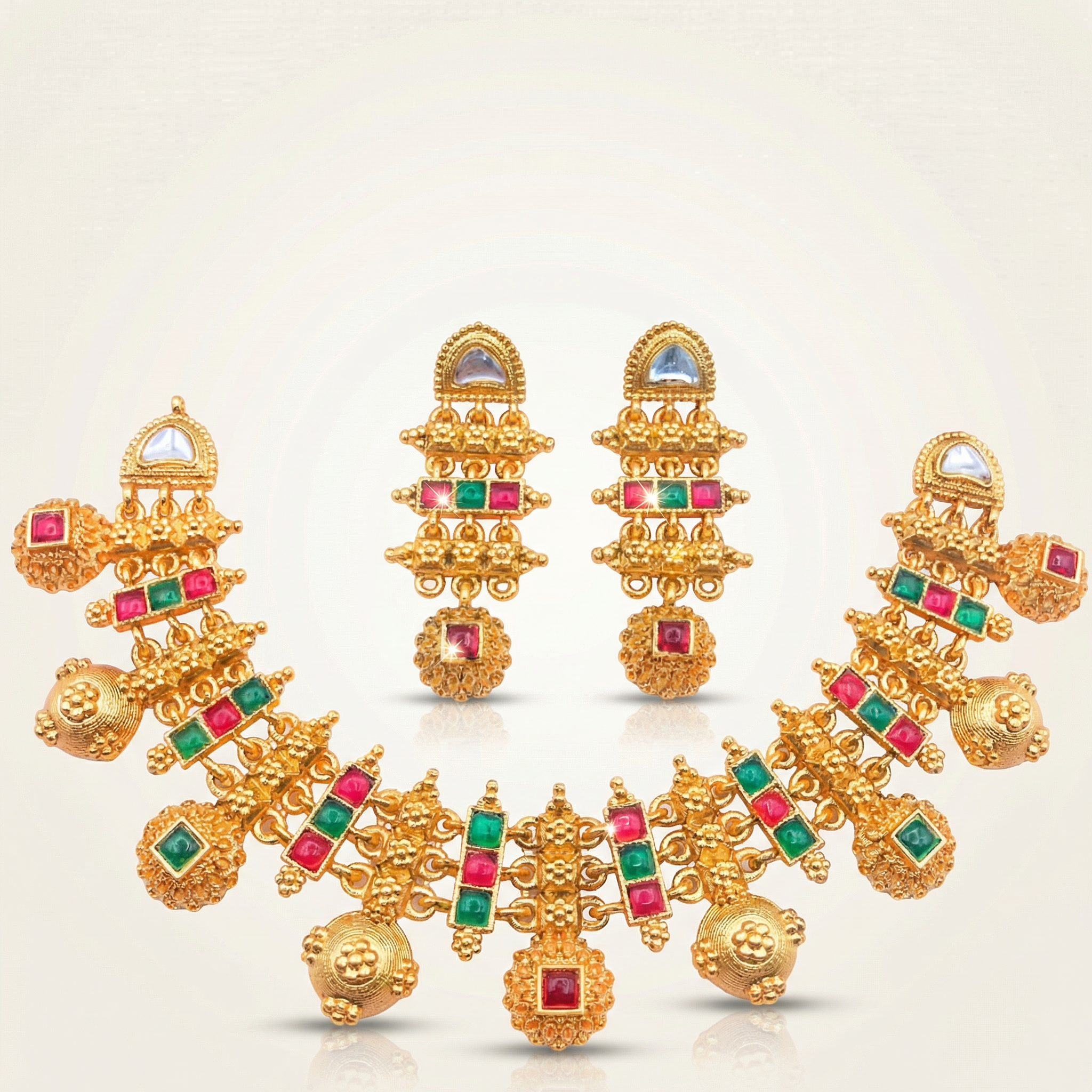 Meenakari Necklace Set | Rajwadi Antique Gold Bridal Jewelry - nandai.store