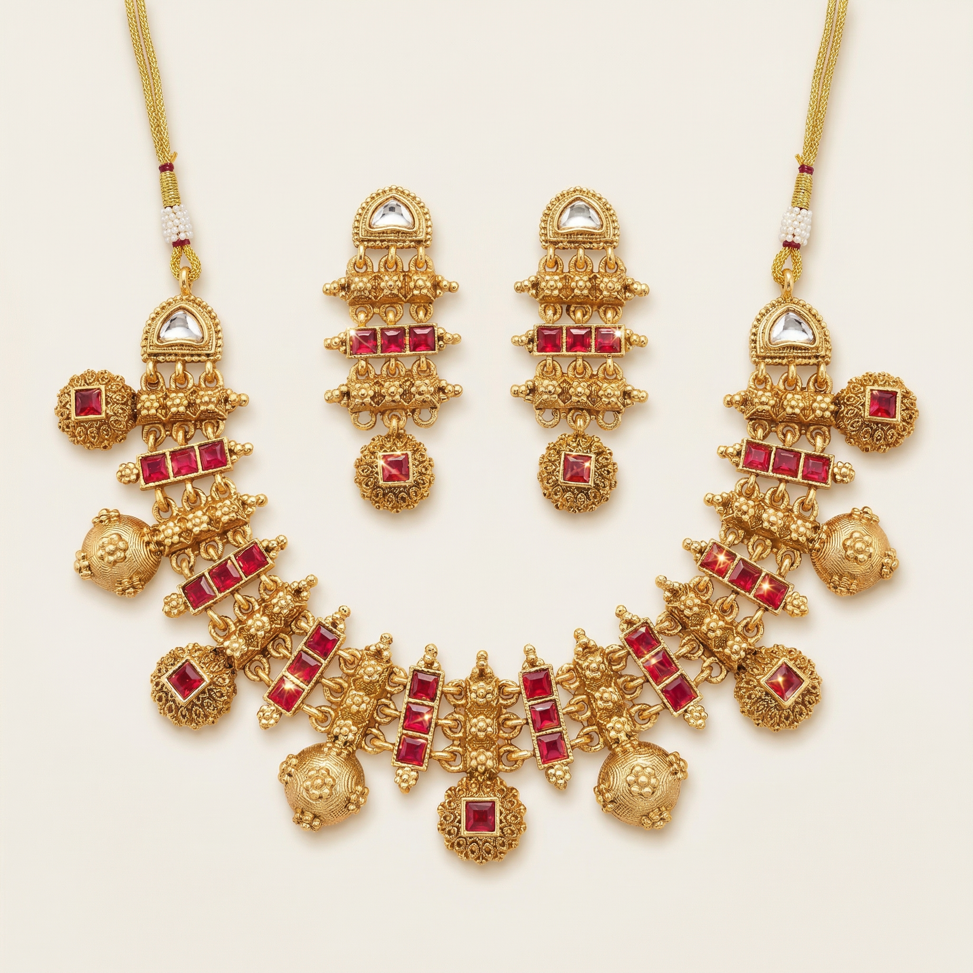 Meenakari Necklace Set | Rajwadi Antique Gold Bridal Jewelry - nandai.store