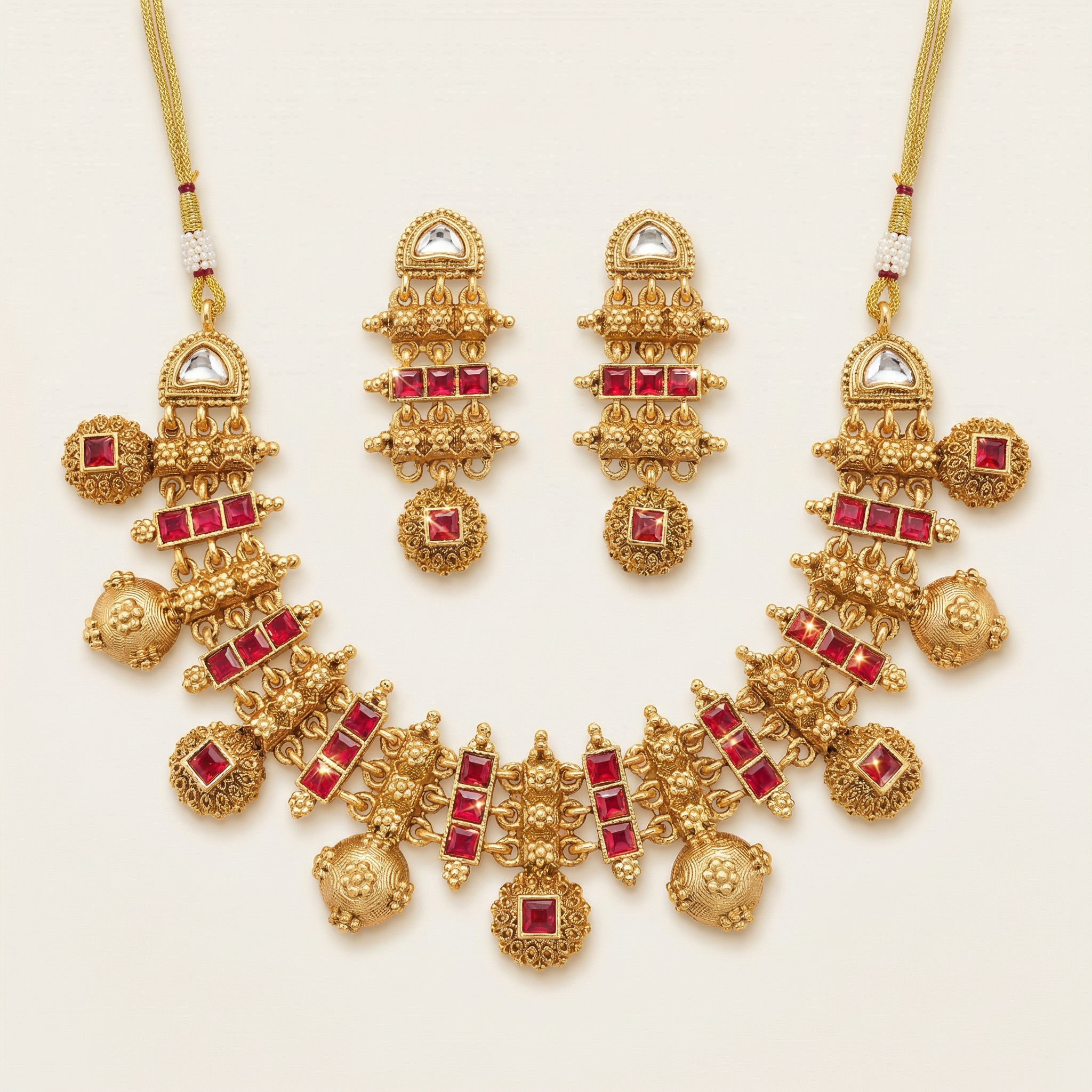 Meenakari Necklace Set | Rajwadi Antique Gold Bridal Jewelry - nandai.store