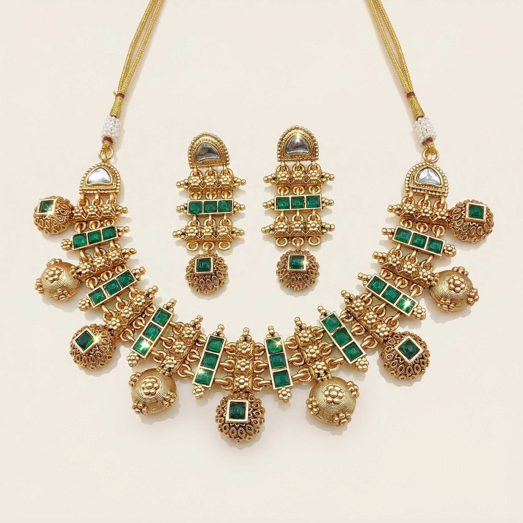 Meenakari Necklace Set | Rajwadi Antique Gold Bridal Jewelry - nandai.store