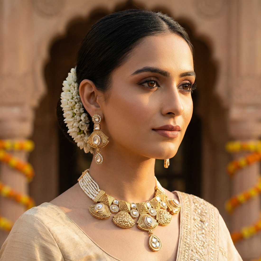 Meenakari Rajputi Choker Necklace | Antique Gold Enamel Jewelry Set