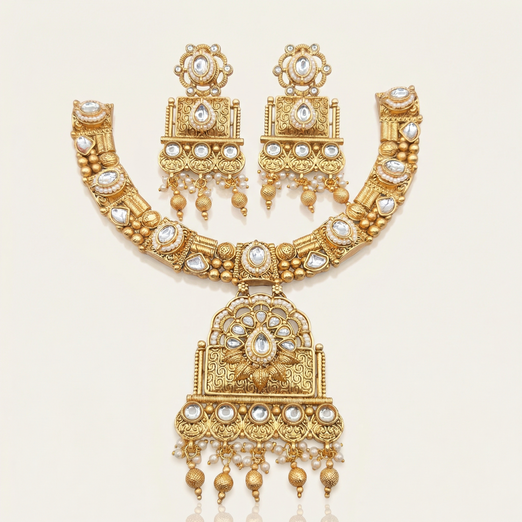 Temple Choker Necklace | Pallavi Gold-Plated South Indian Jewellery Set