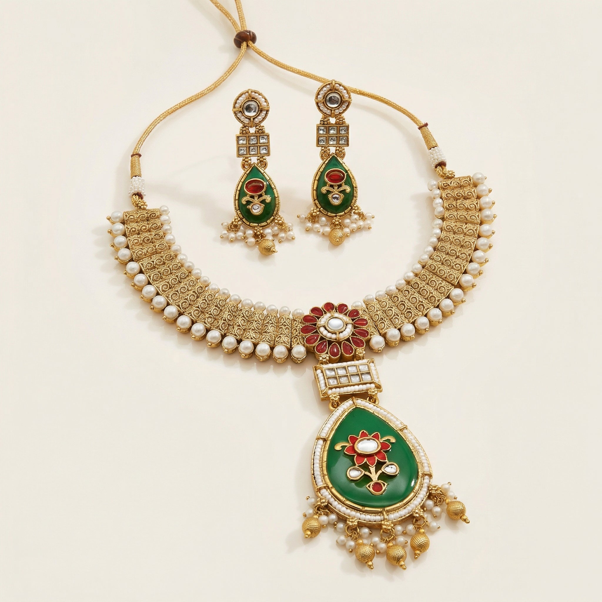 Meenakari Kundan Necklace | Rajputi Pearl Choker Bridal Jewelry