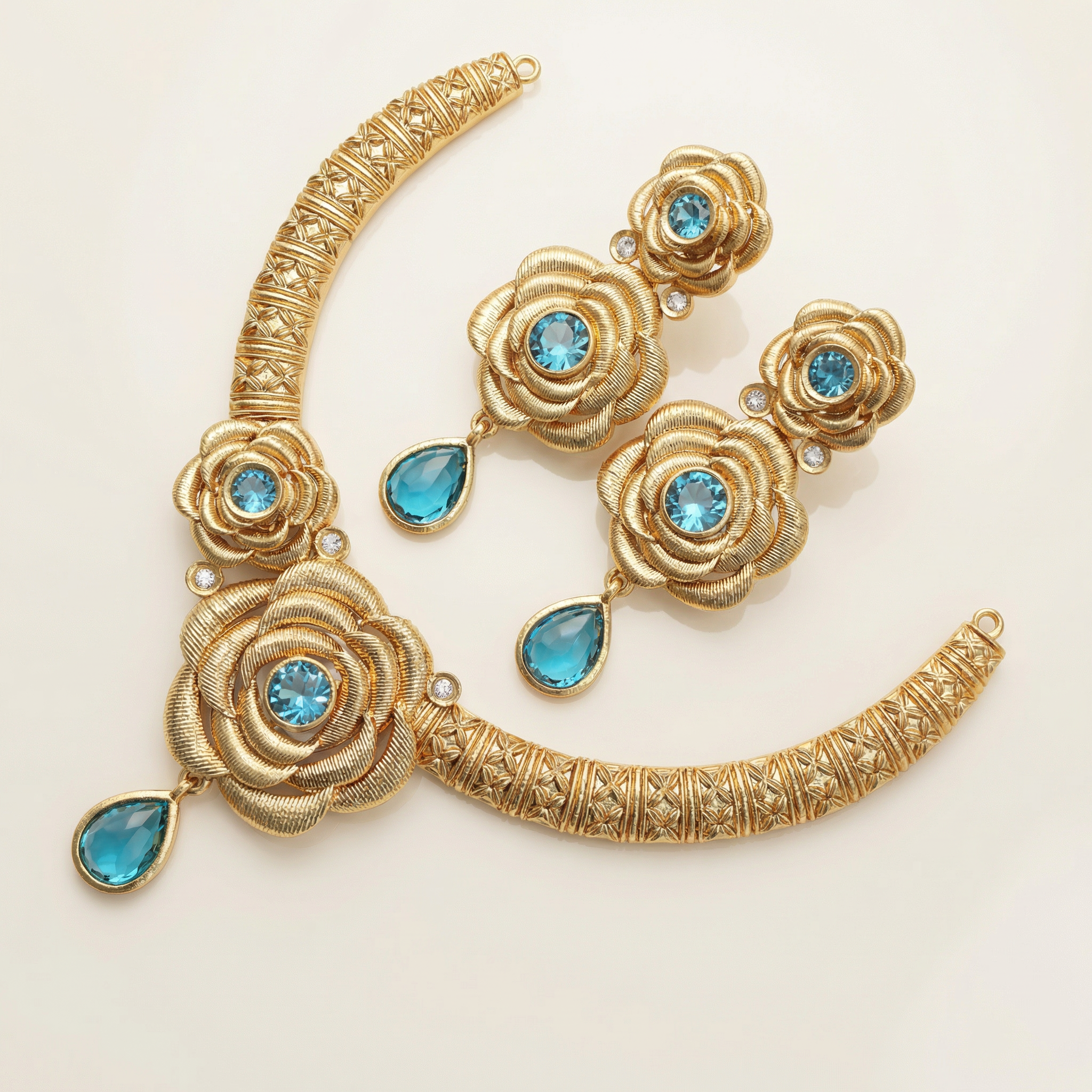 Hasadi Necklace | Rajwadi Rose Design with Green Stones Bridal Set