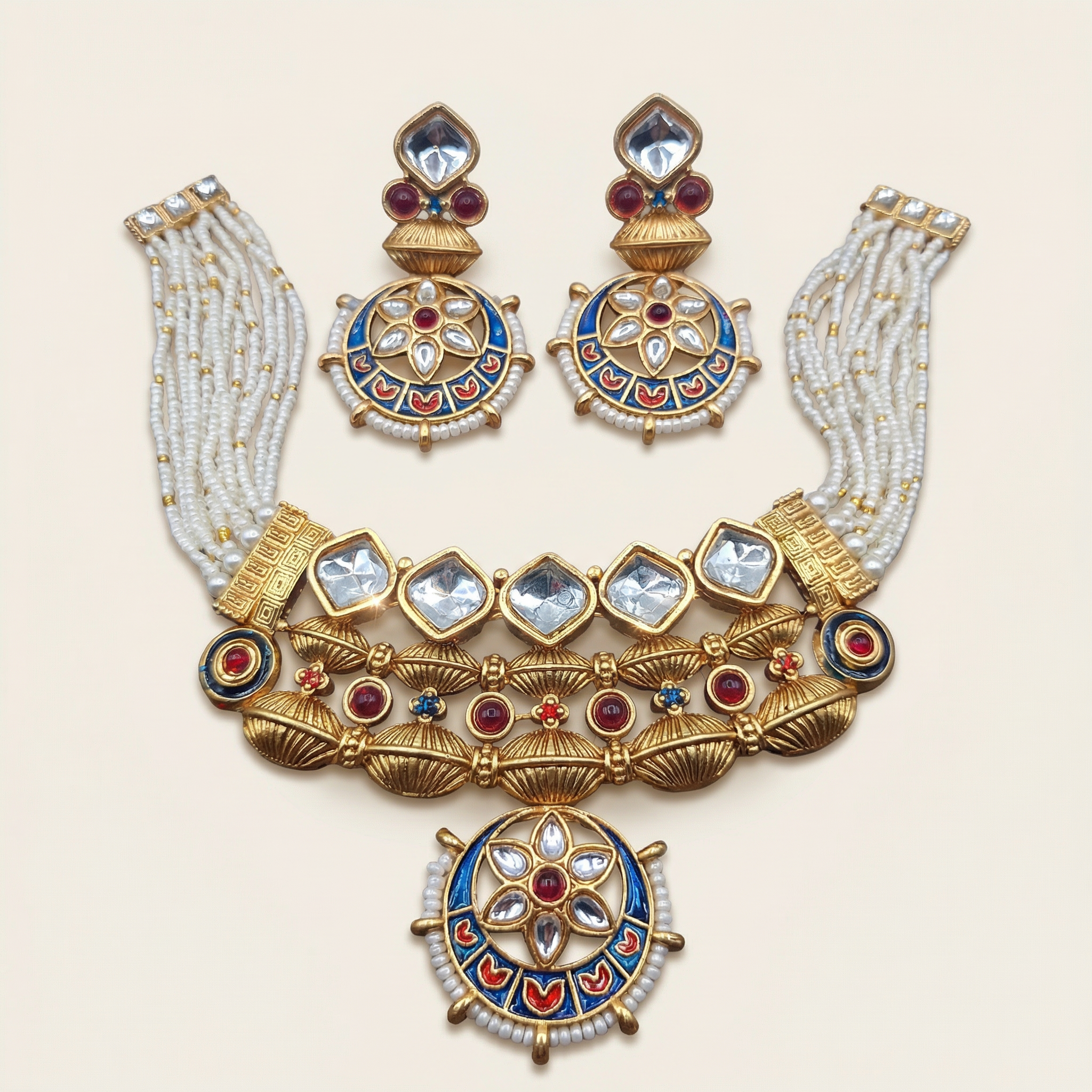 Meena Jewelry Set | Rajputi Luxury Indian Necklace & Earrings - nandai.store