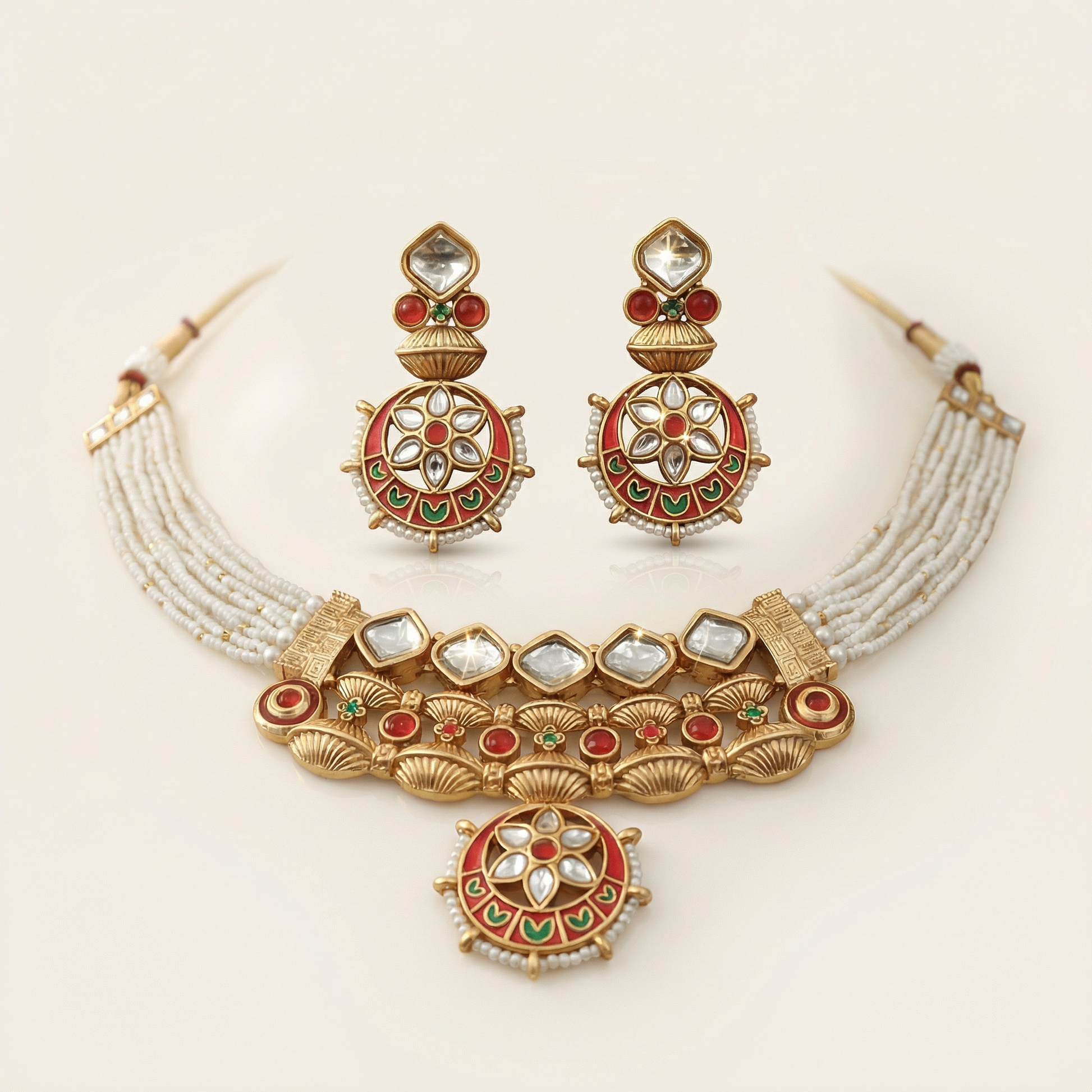 Meena Jewelry Set | Rajputi Luxury Indian Necklace & Earrings - nandai.store