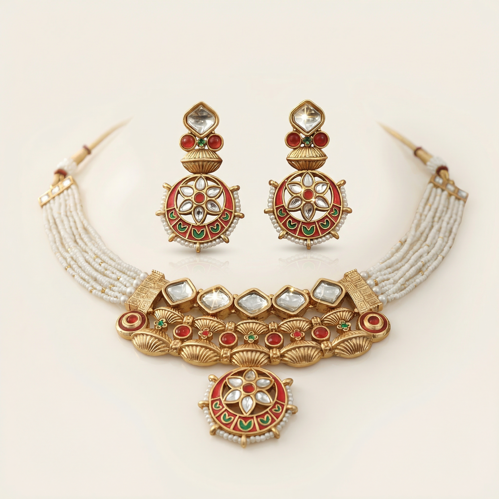 Meena Jewelry Set | Rajputi Luxury Indian Necklace & Earrings - nandai.store