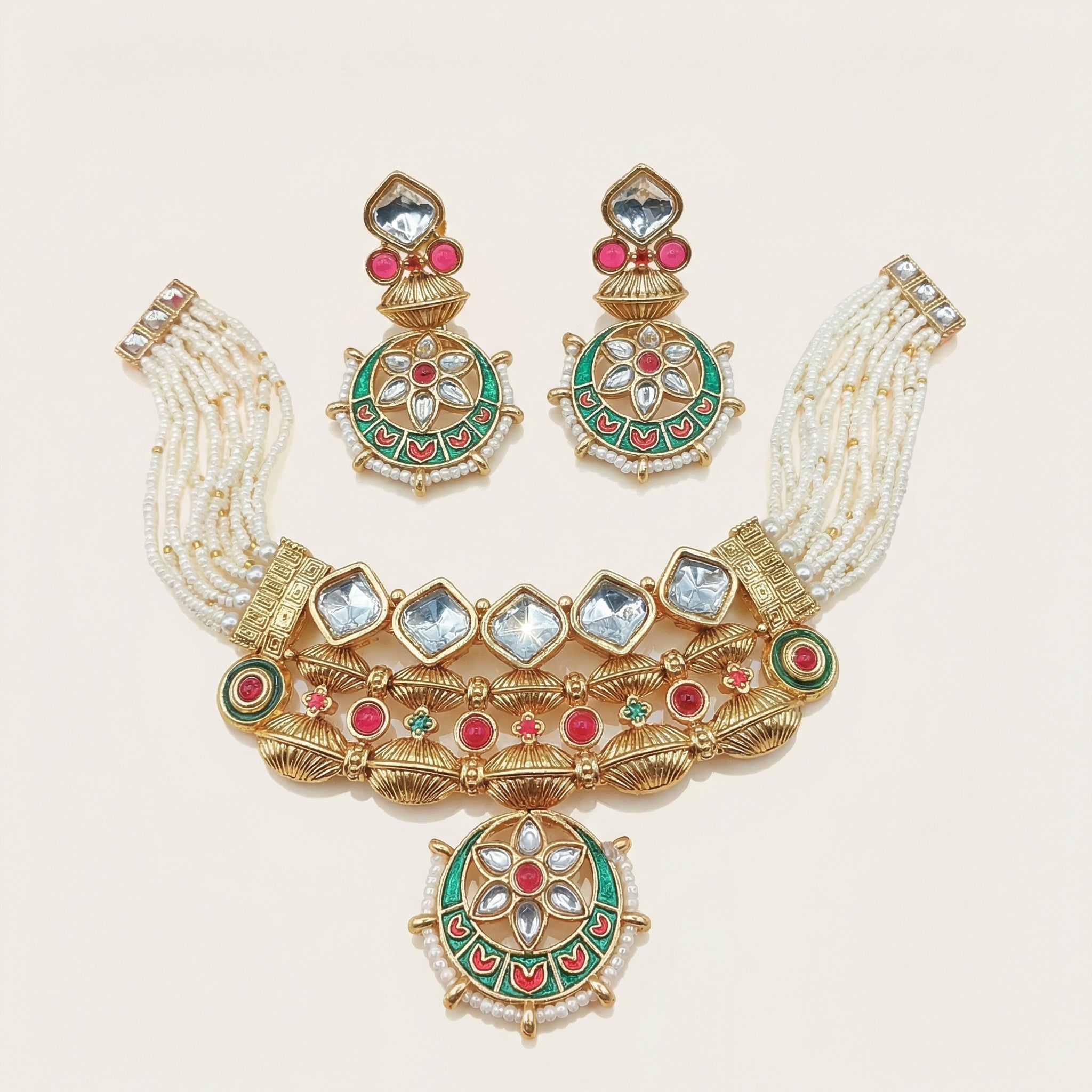Meena Jewelry Set | Rajputi Luxury Indian Necklace & Earrings - nandai.store