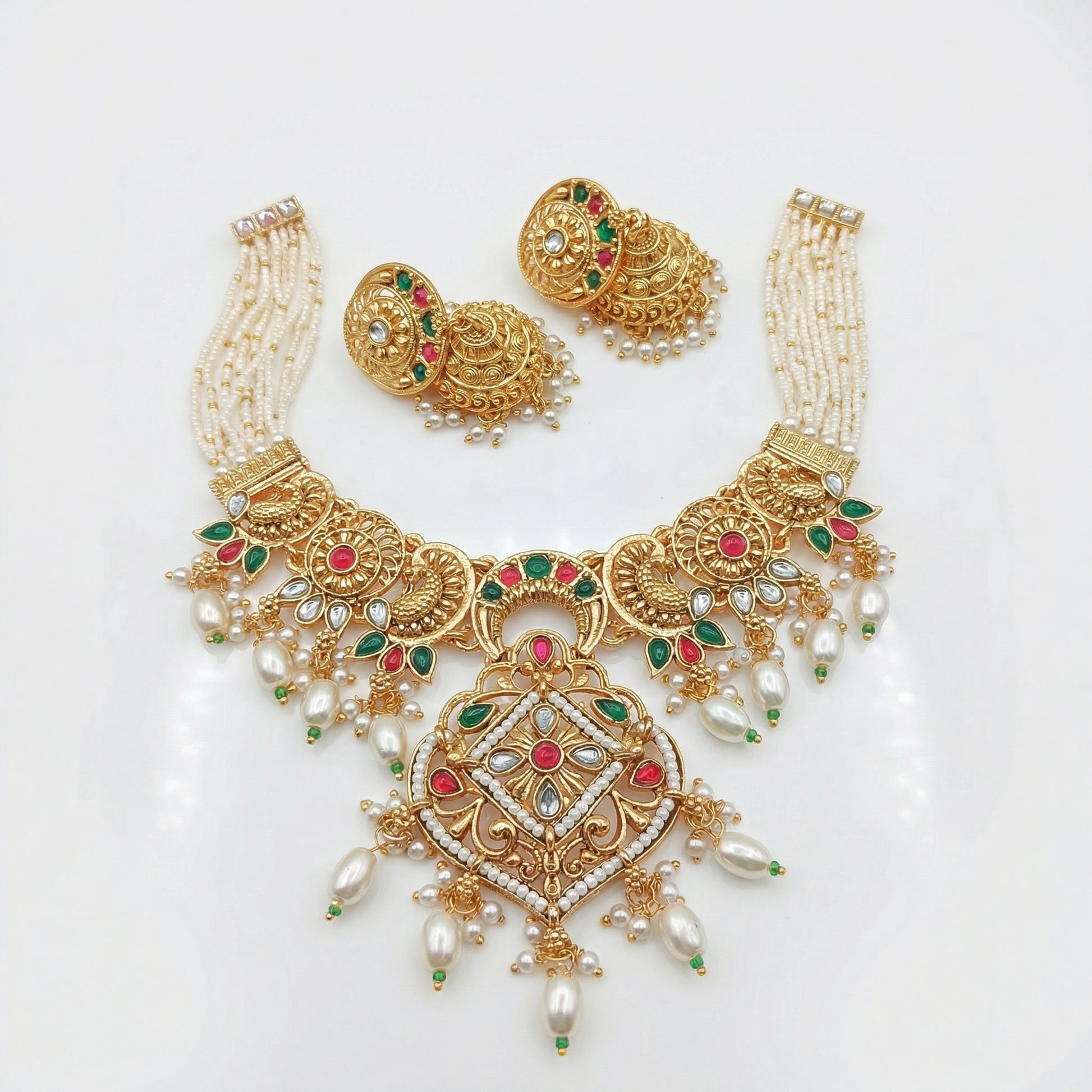 Pearl Choker Set | Rajputi Luxury Indian Bridal Jewelry - nandai.store