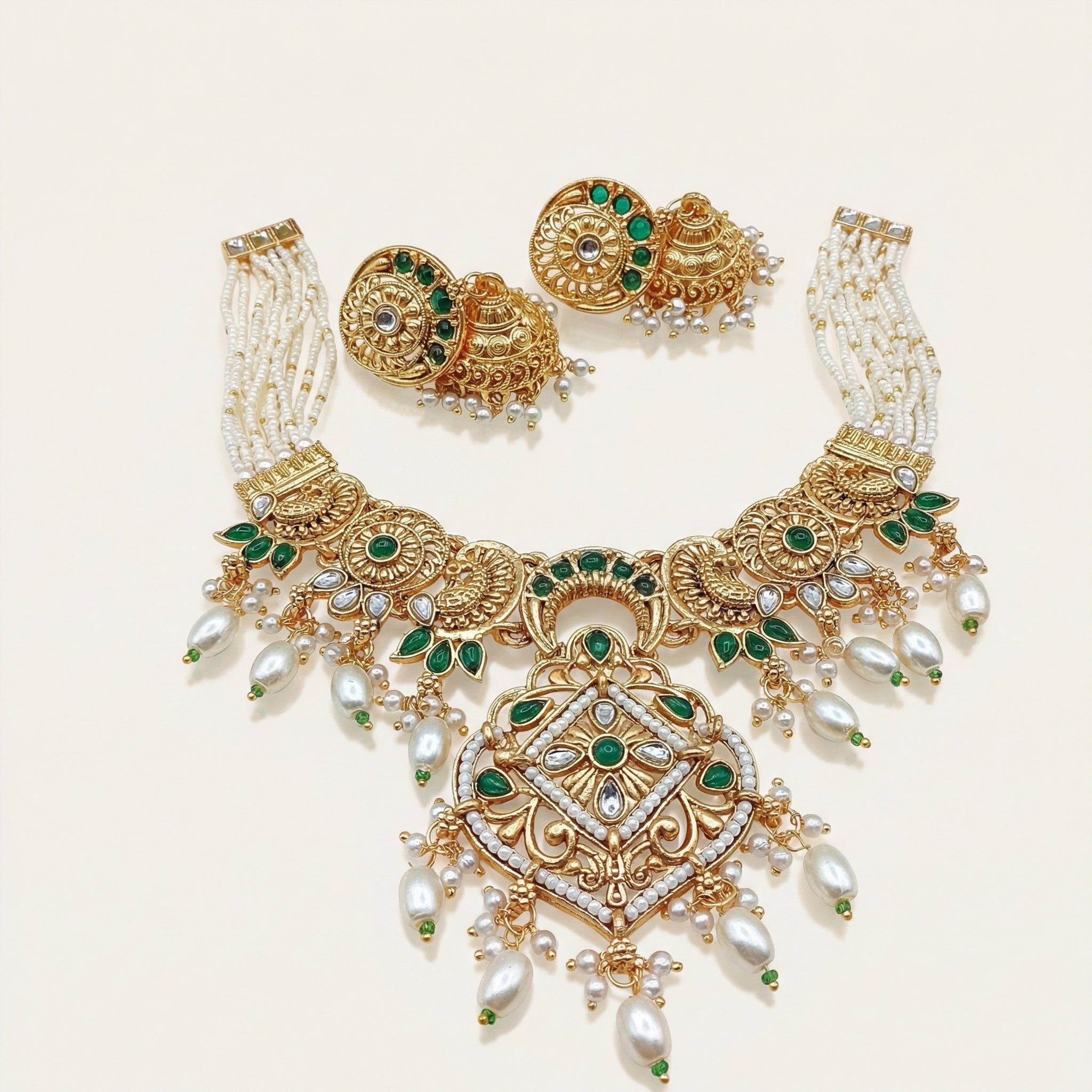 Pearl Choker Set | Rajputi Luxury Indian Bridal Jewelry - nandai.store