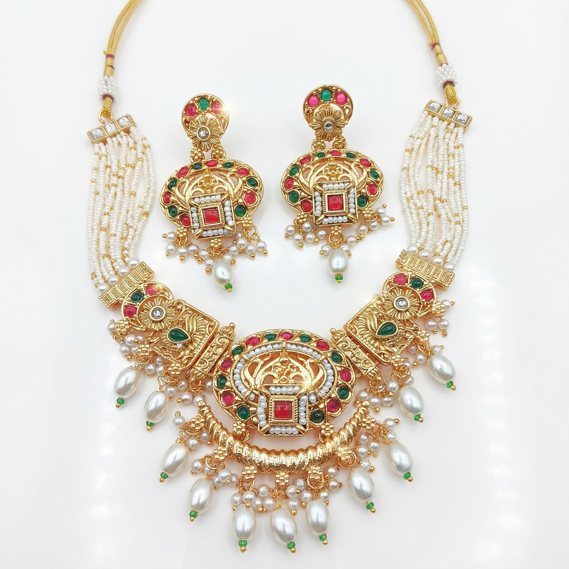 Meenakari Necklace Set | Rajwadi Luxury Handcrafted Bridal Jewelry - nandai.store