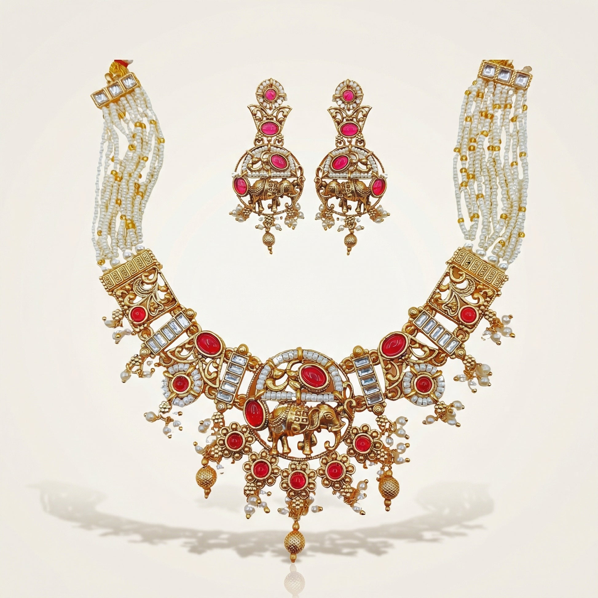Elephant Necklace Set | Rajputi Luxury Rajwadi Wedding Jewelry - nandai.store