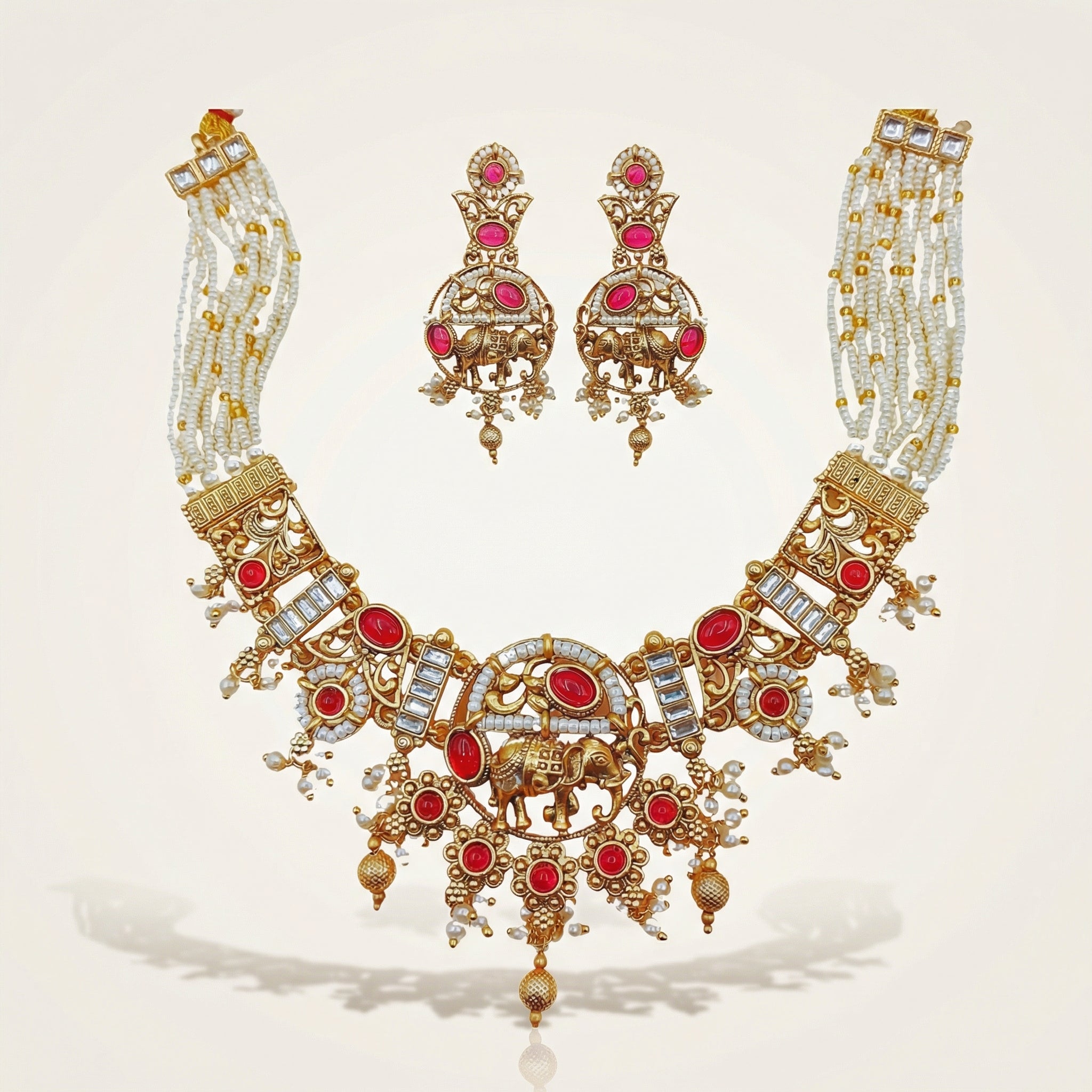 Elephant Necklace Set | Rajputi Luxury Rajwadi Wedding Jewelry - nandai.store