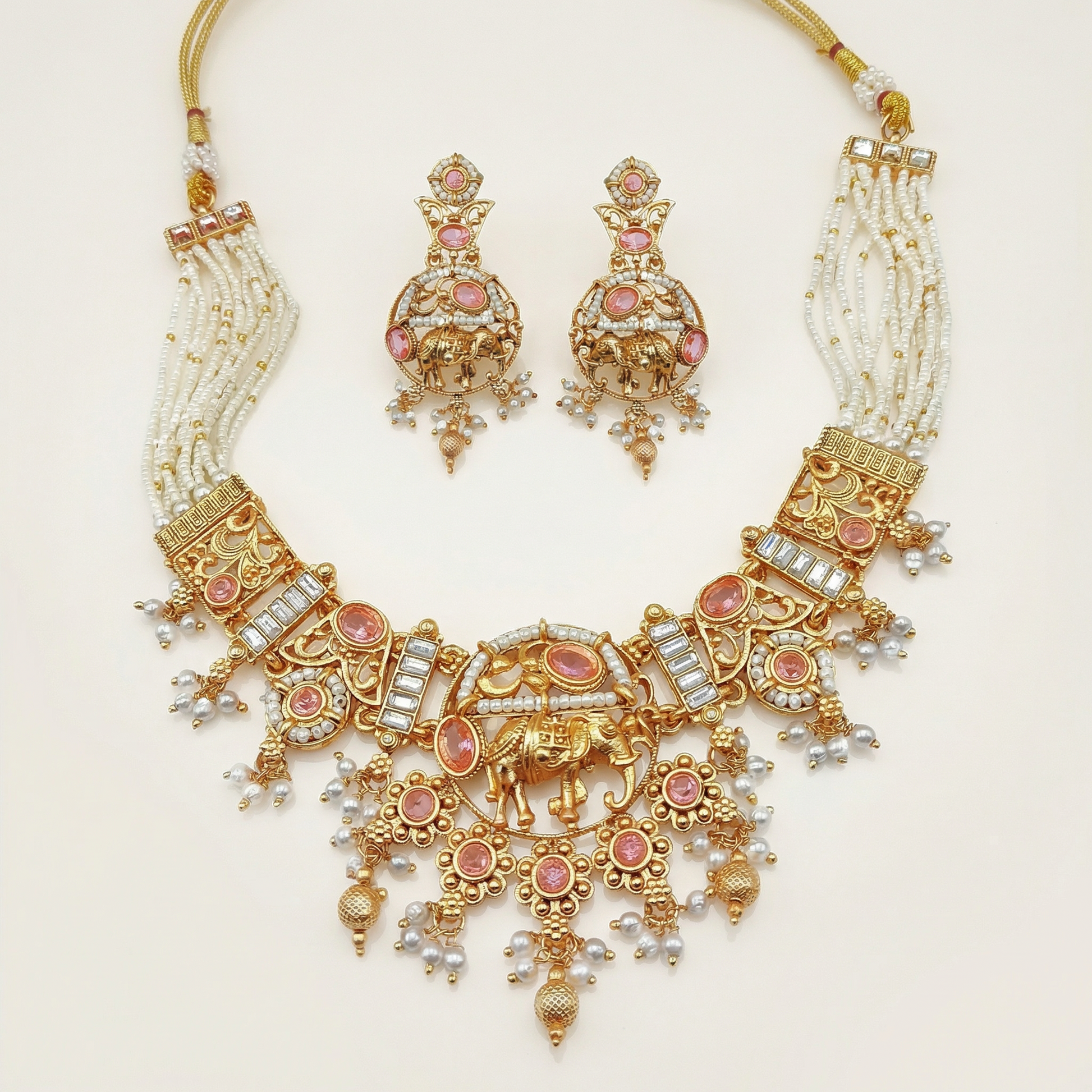 Elephant Necklace Set | Rajputi Luxury Rajwadi Wedding Jewelry - nandai.store