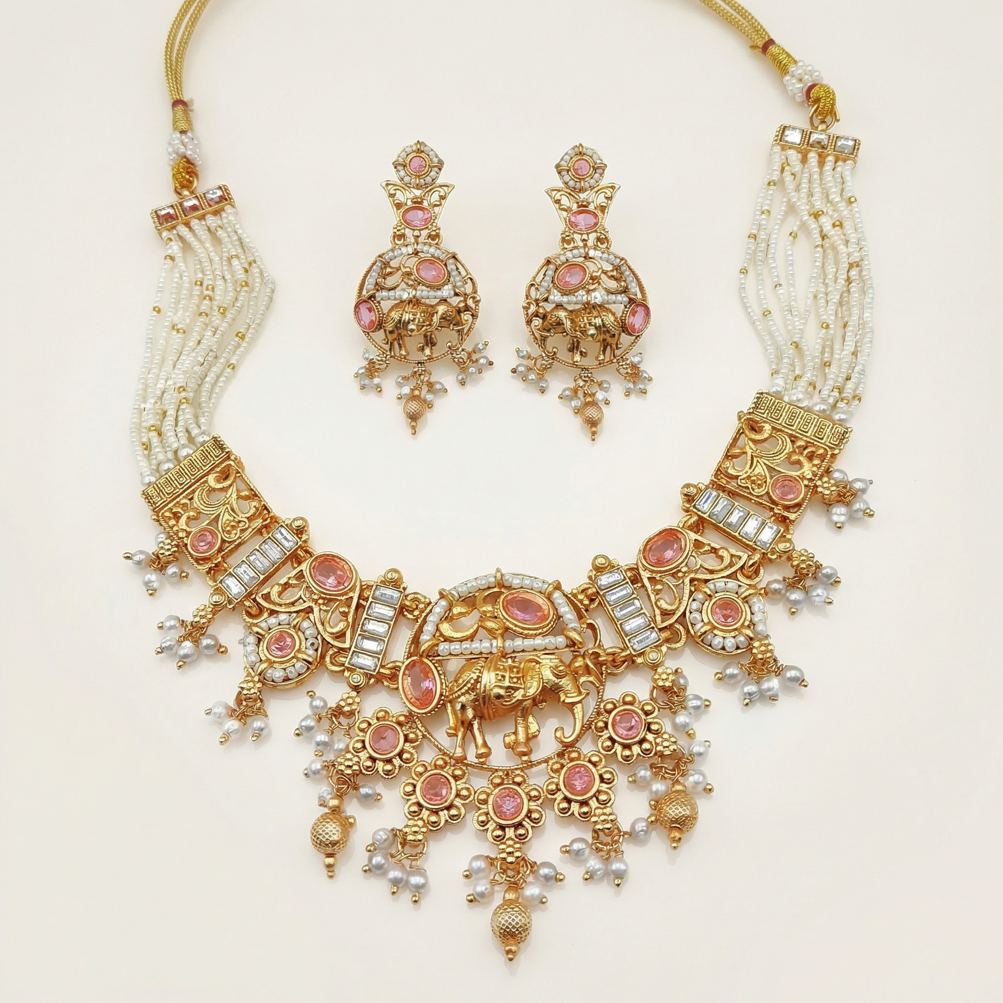 Elephant Necklace Set | Rajputi Luxury Rajwadi Wedding Jewelry - nandai.store