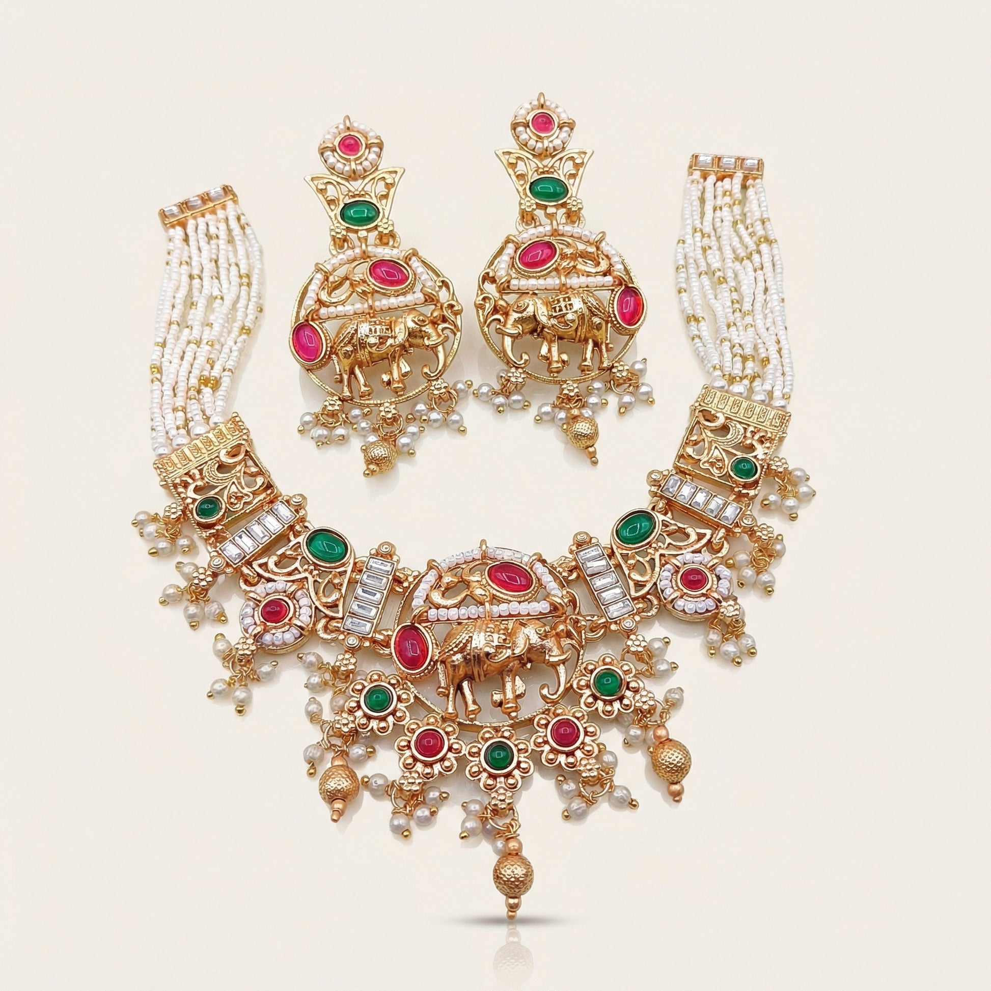 Elephant Necklace Set | Rajputi Luxury Rajwadi Wedding Jewelry - nandai.store