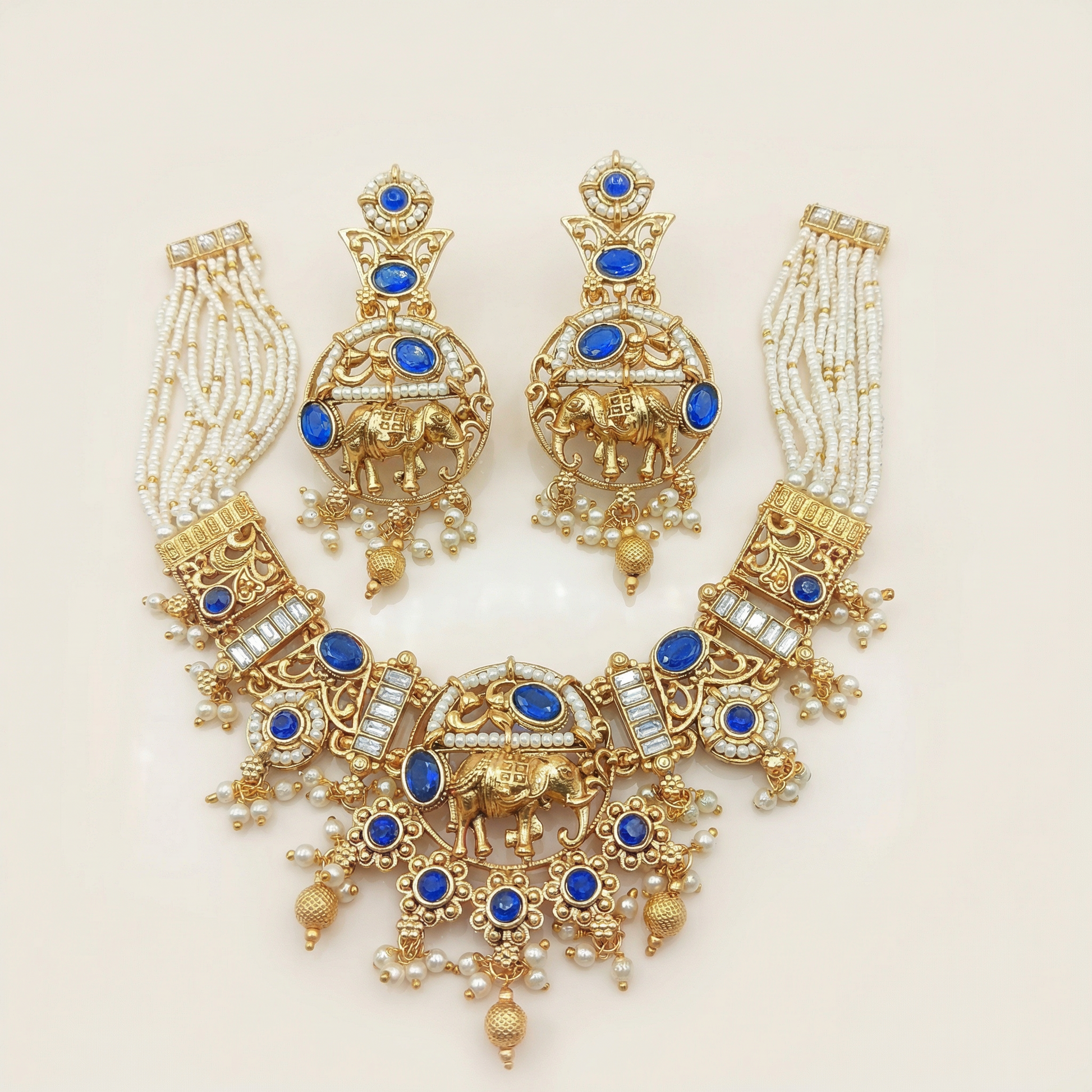Elephant Necklace Set | Rajputi Luxury Rajwadi Wedding Jewelry - nandai.store