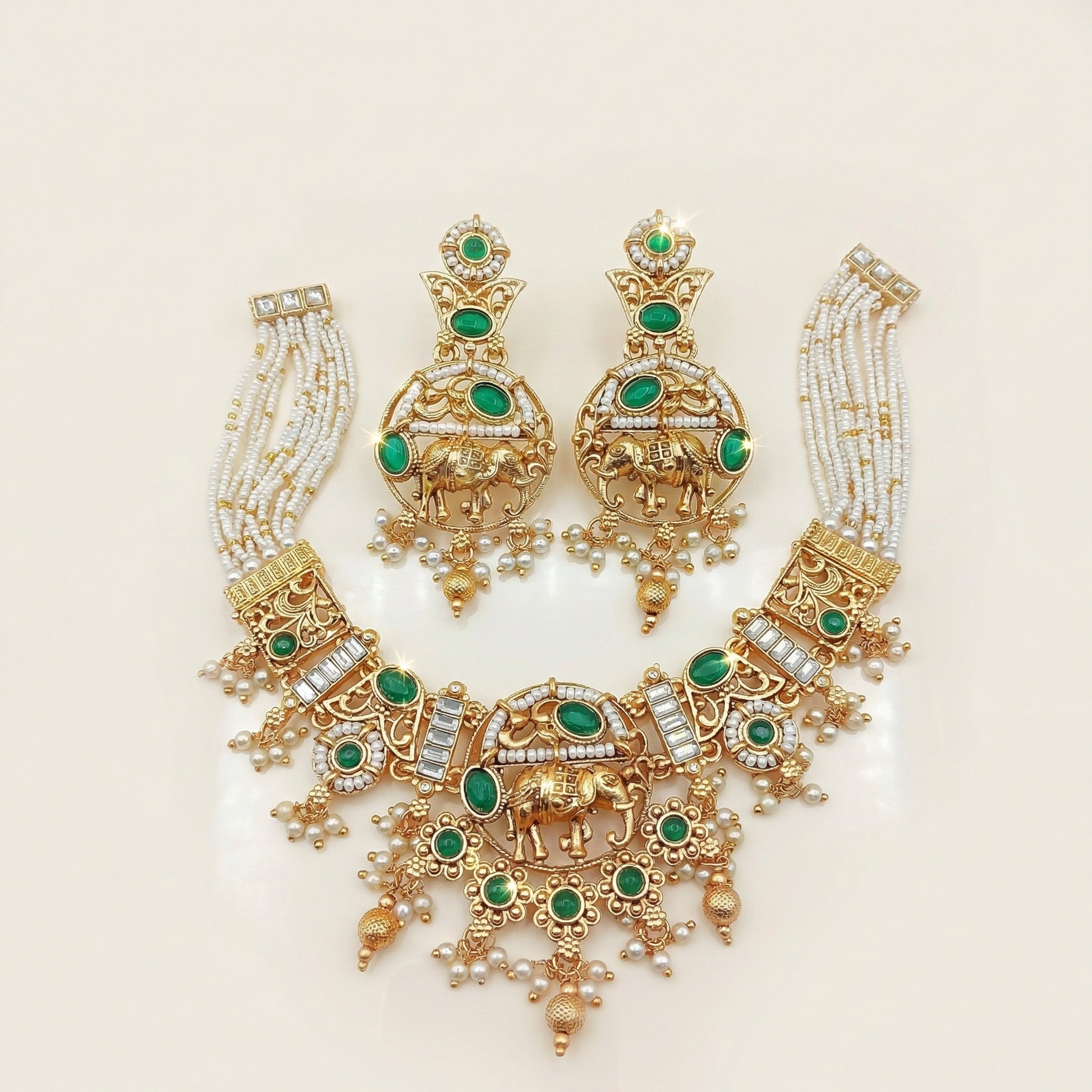 Elephant Necklace Set | Rajputi Luxury Rajwadi Wedding Jewelry - nandai.store