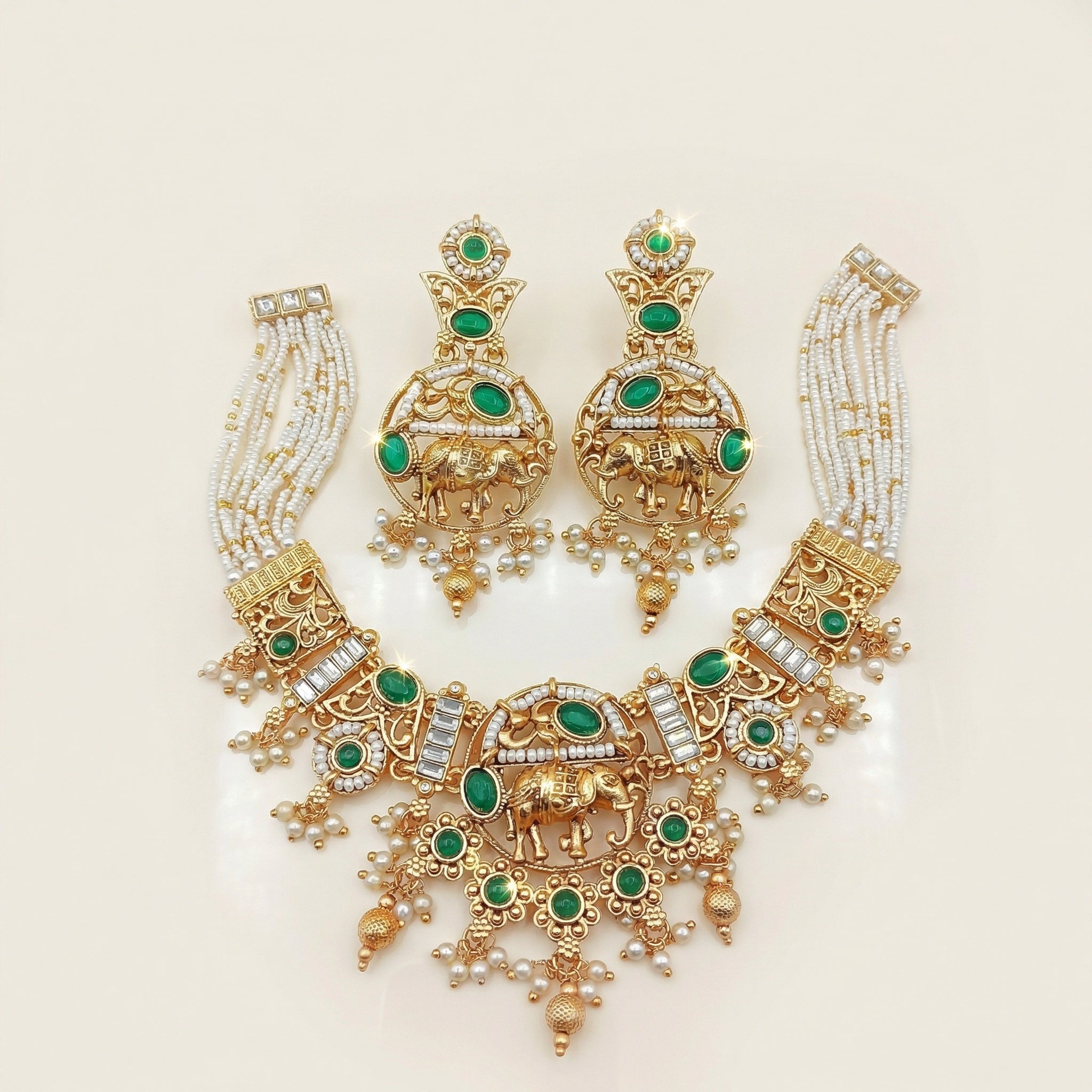 Elephant Necklace Set | Rajputi Luxury Rajwadi Wedding Jewelry - nandai.store