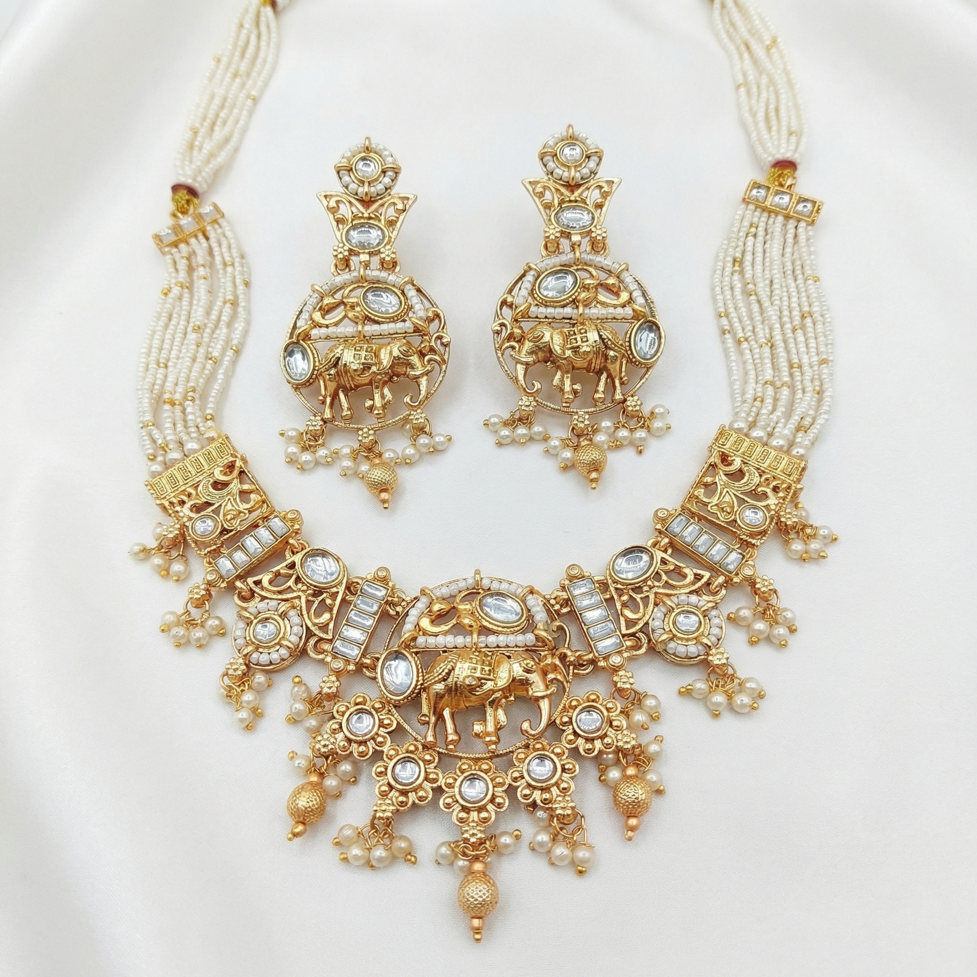 Elephant Necklace Set | Rajputi Luxury Rajwadi Wedding Jewelry - nandai.store