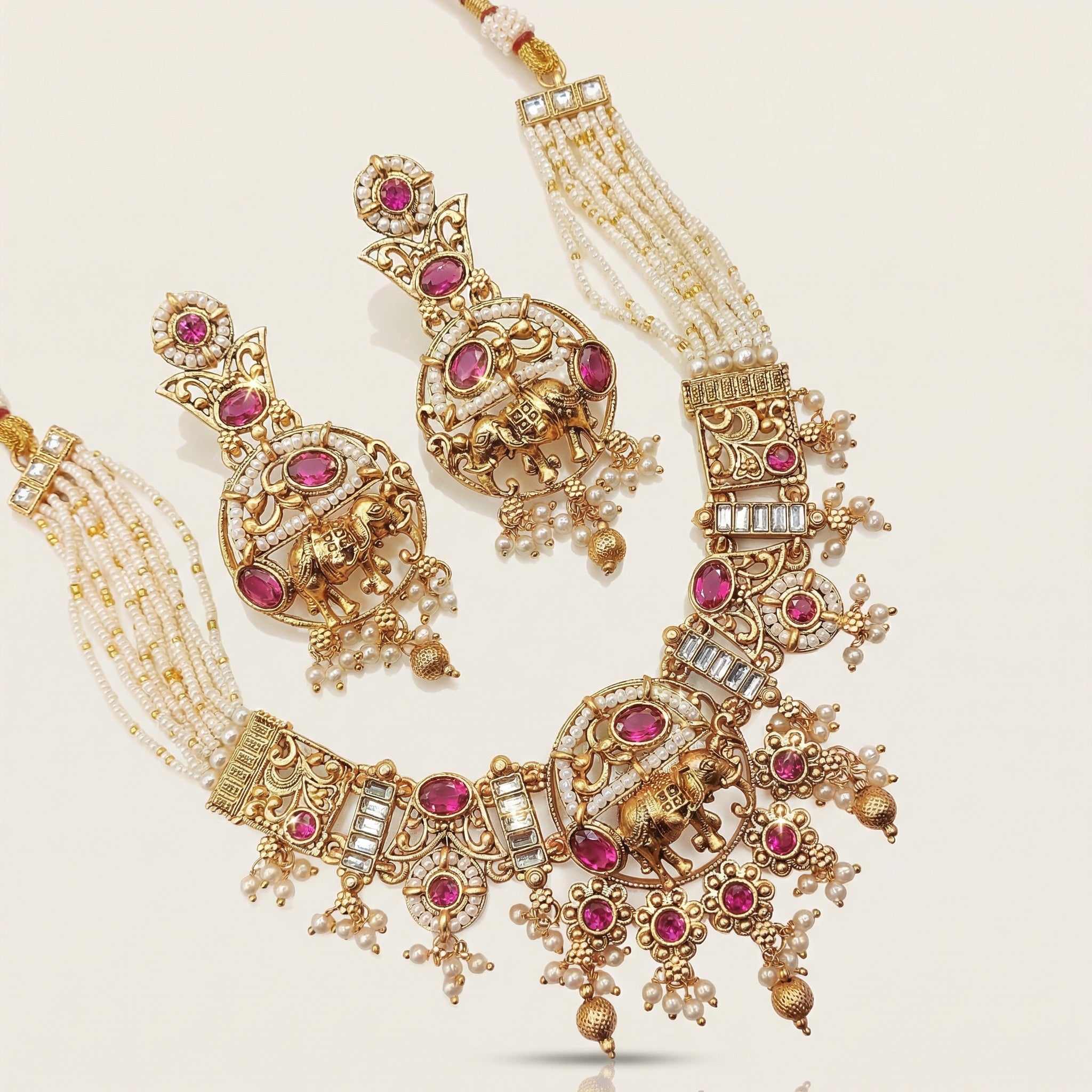 Elephant Necklace Set | Rajputi Luxury Rajwadi Wedding Jewelry - nandai.store