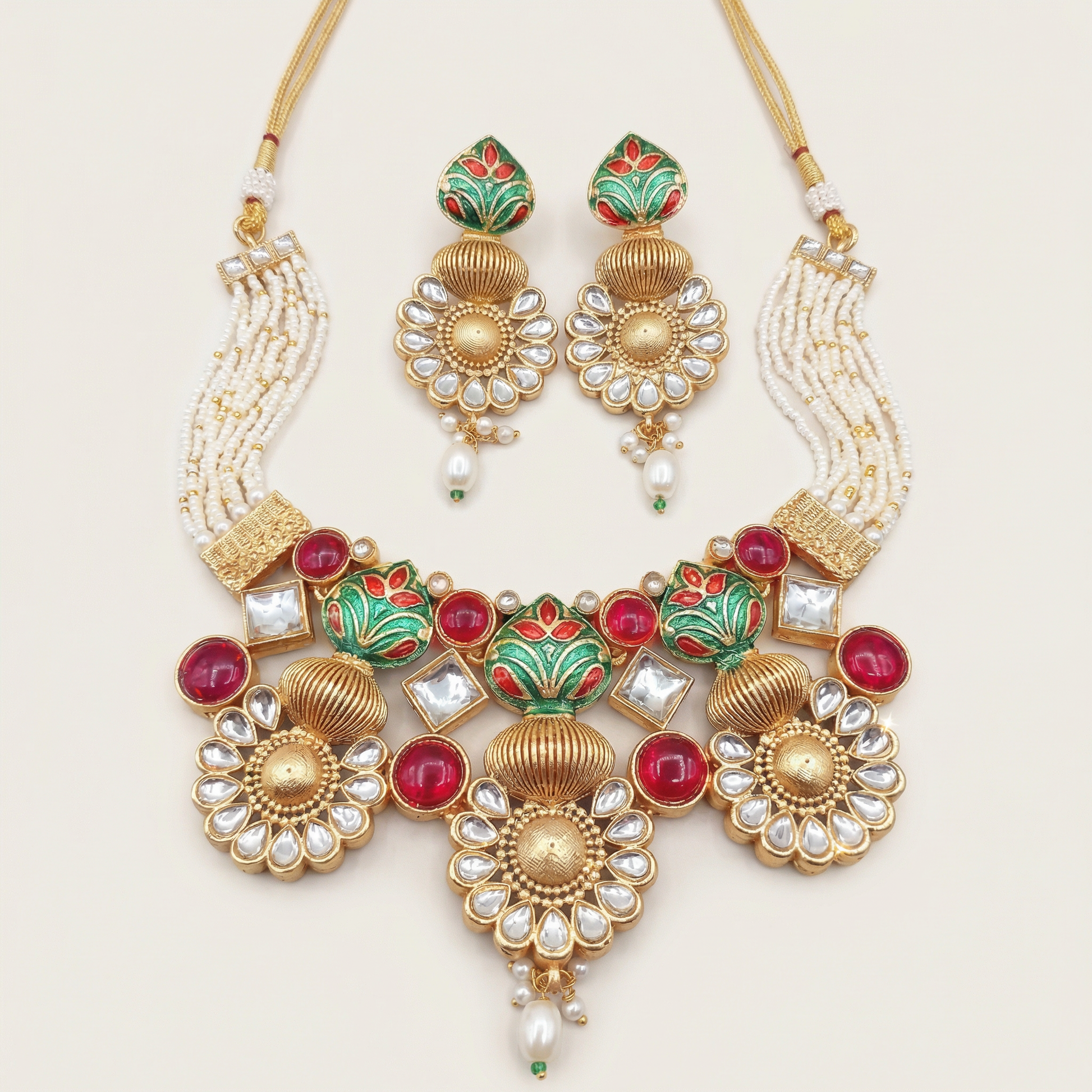 Sonakshi Matte Gold HasadiC hoker Set - Elegant Rajputi Jewellery for Timeless Beauty - nandai.store