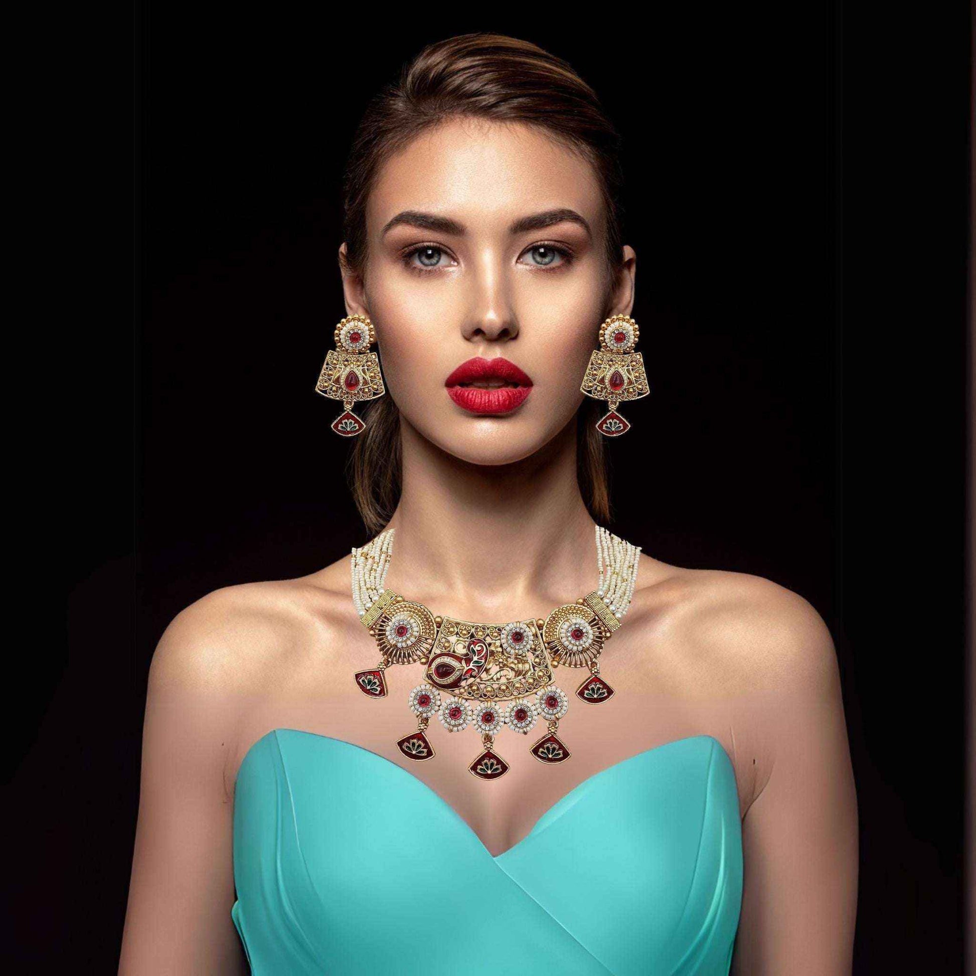 Meenakari Necklace | Tripti Rajputi Gold-Plated Statement Set with Earrings