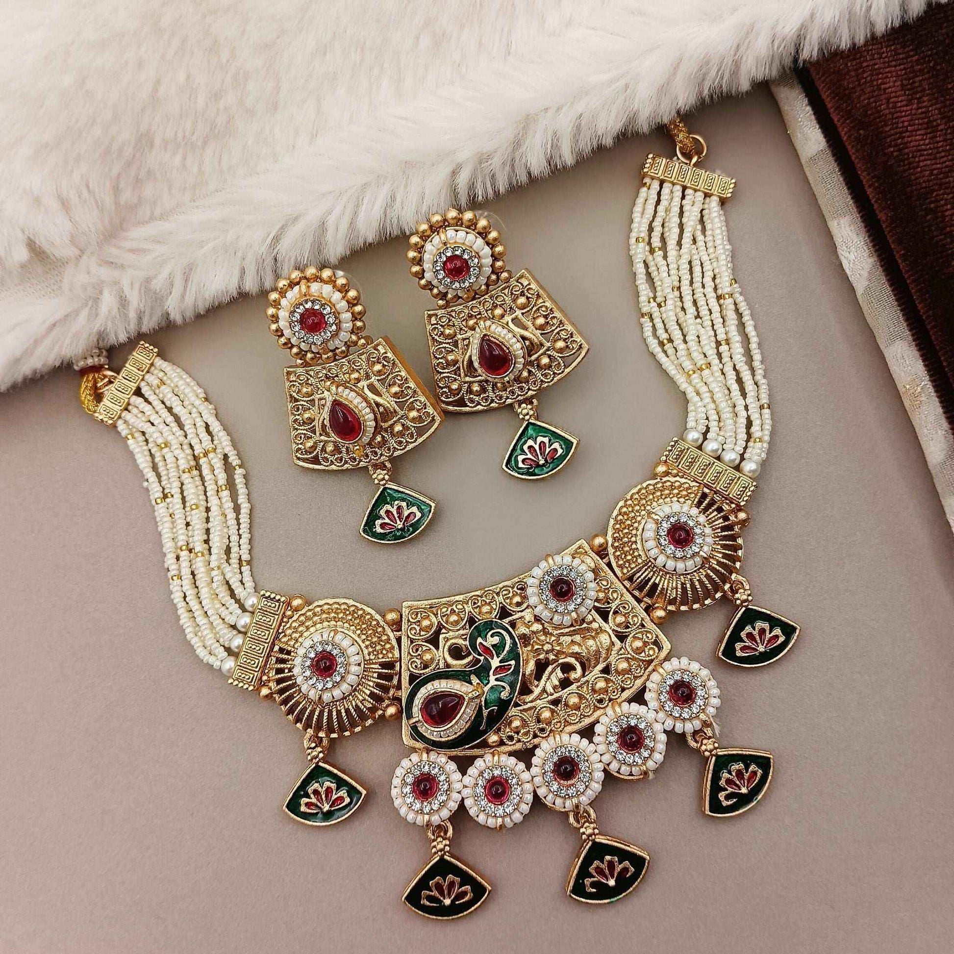 Meenakari Necklace | Tripti Rajputi Gold-Plated Statement Set with Earrings