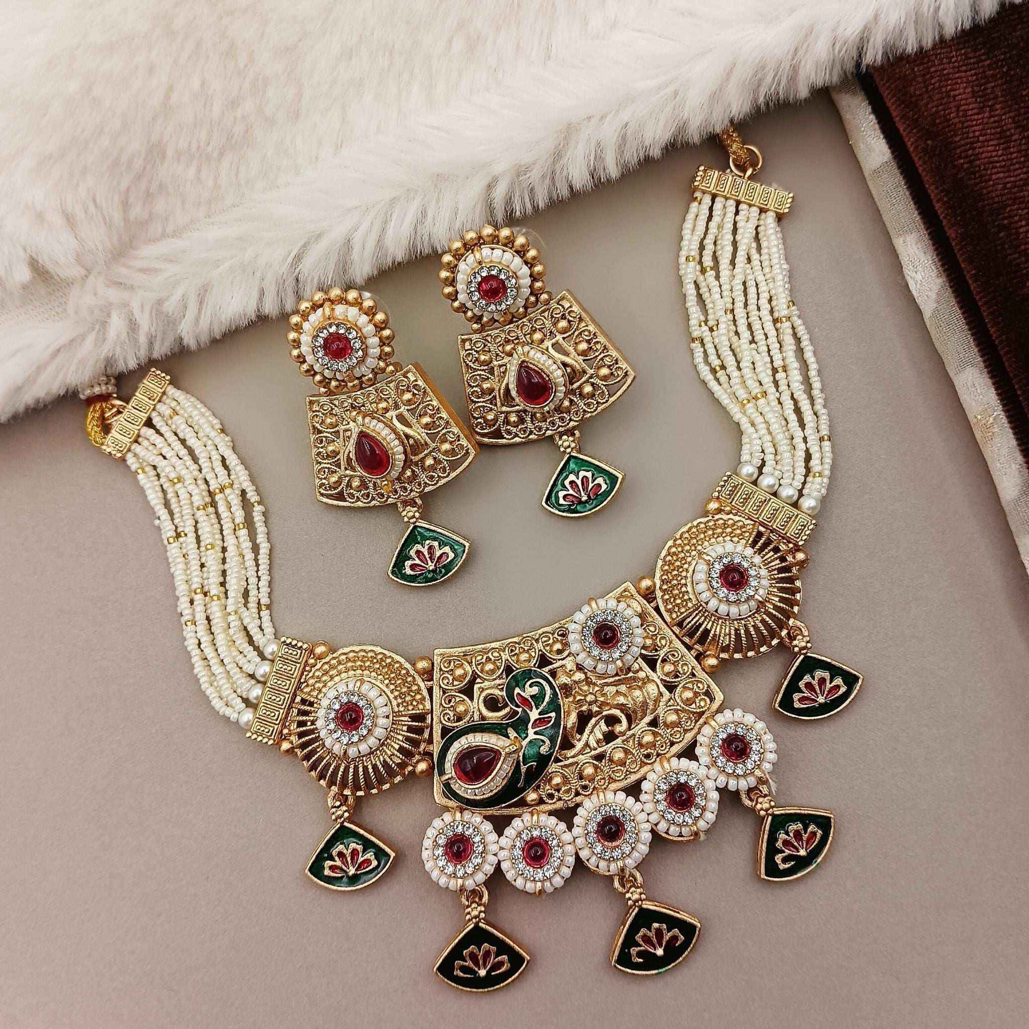 Meenakari Necklace | Tripti Rajputi Gold-Plated Statement Set with Earrings