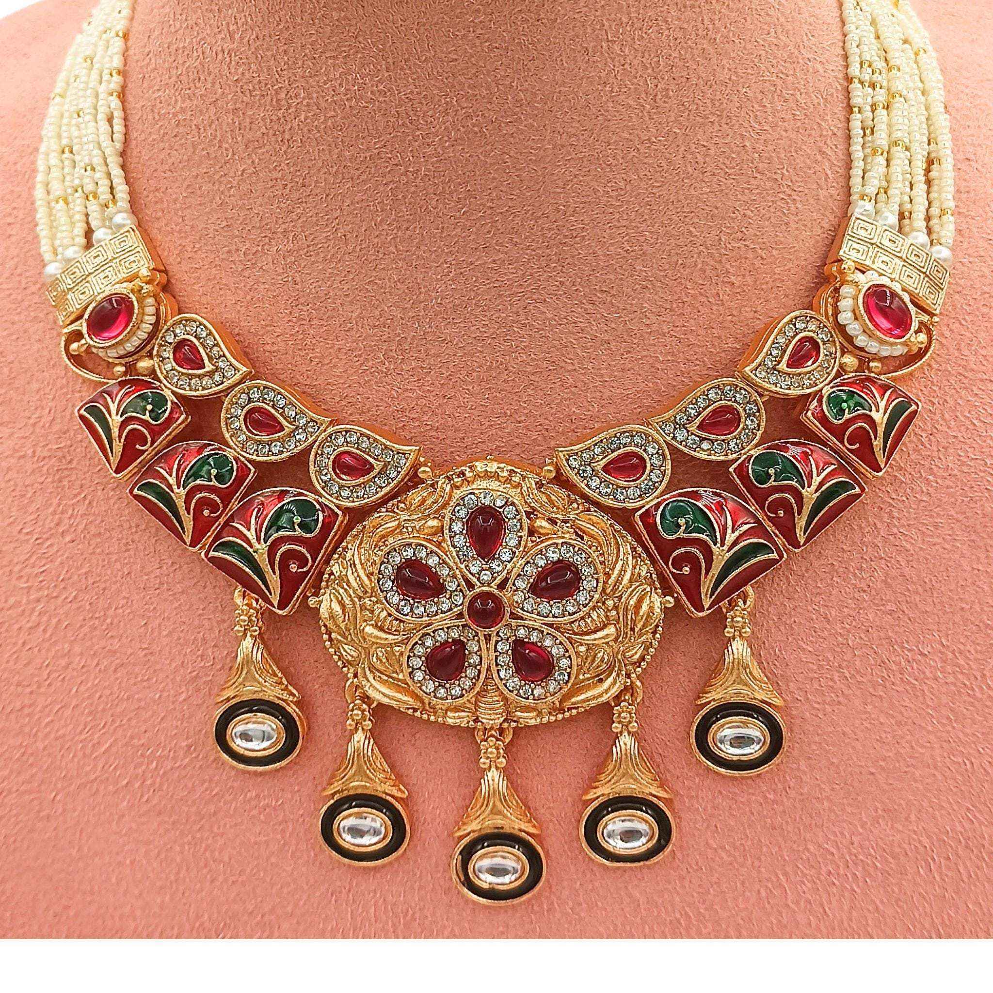 Kundan Necklace Set | Rajwadi Pearl Rajputi Jewelry for Brides