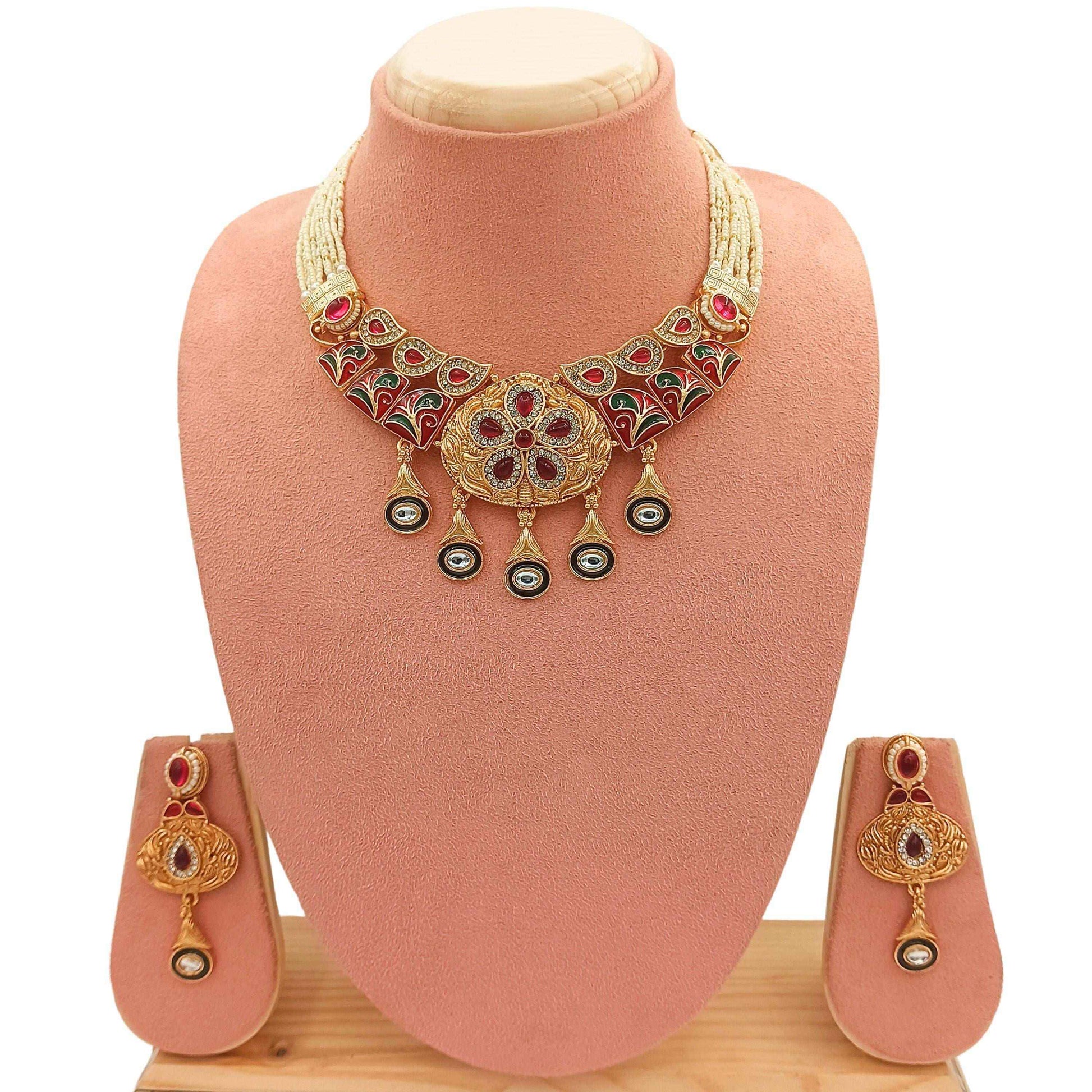 Kundan Necklace Set | Rajwadi Pearl Rajputi Jewelry for Brides