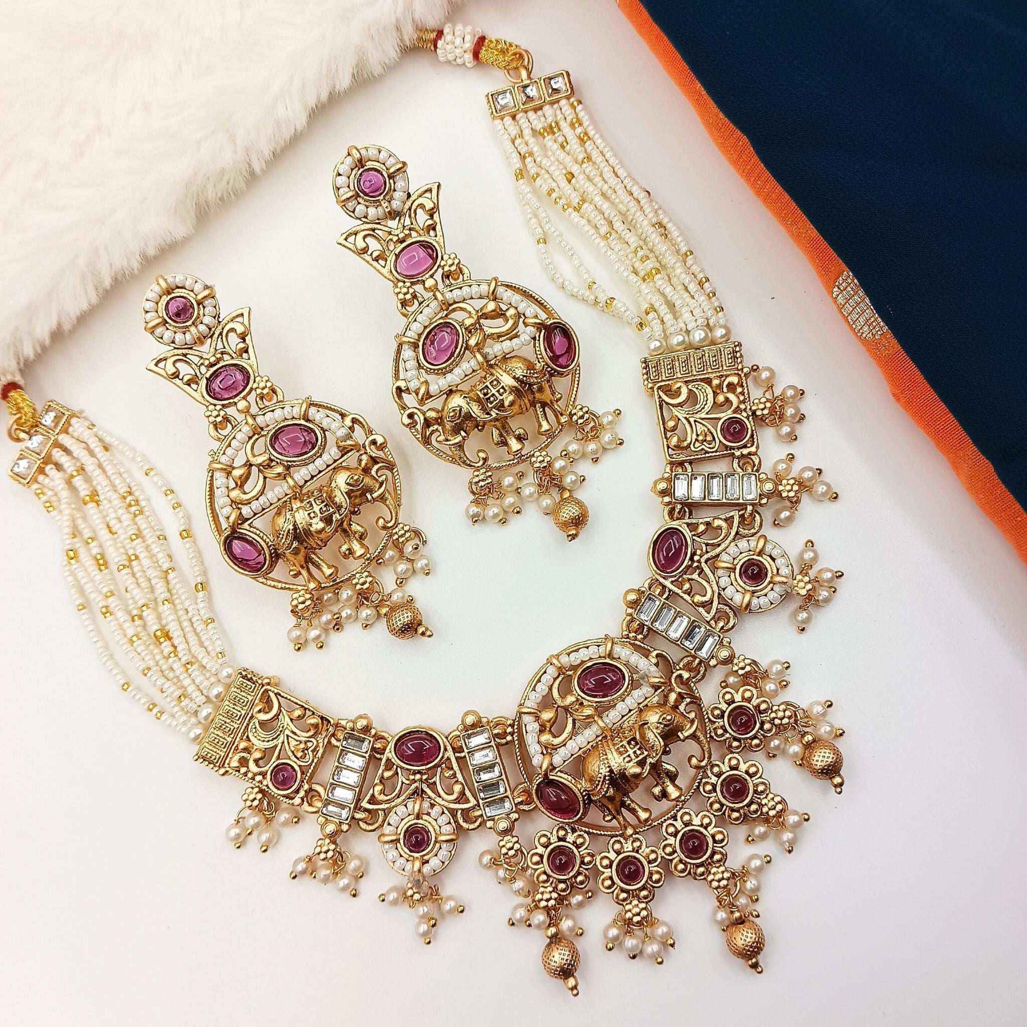 Elephant Necklace Set | Rajputi Luxury Rajwadi Wedding Jewelry