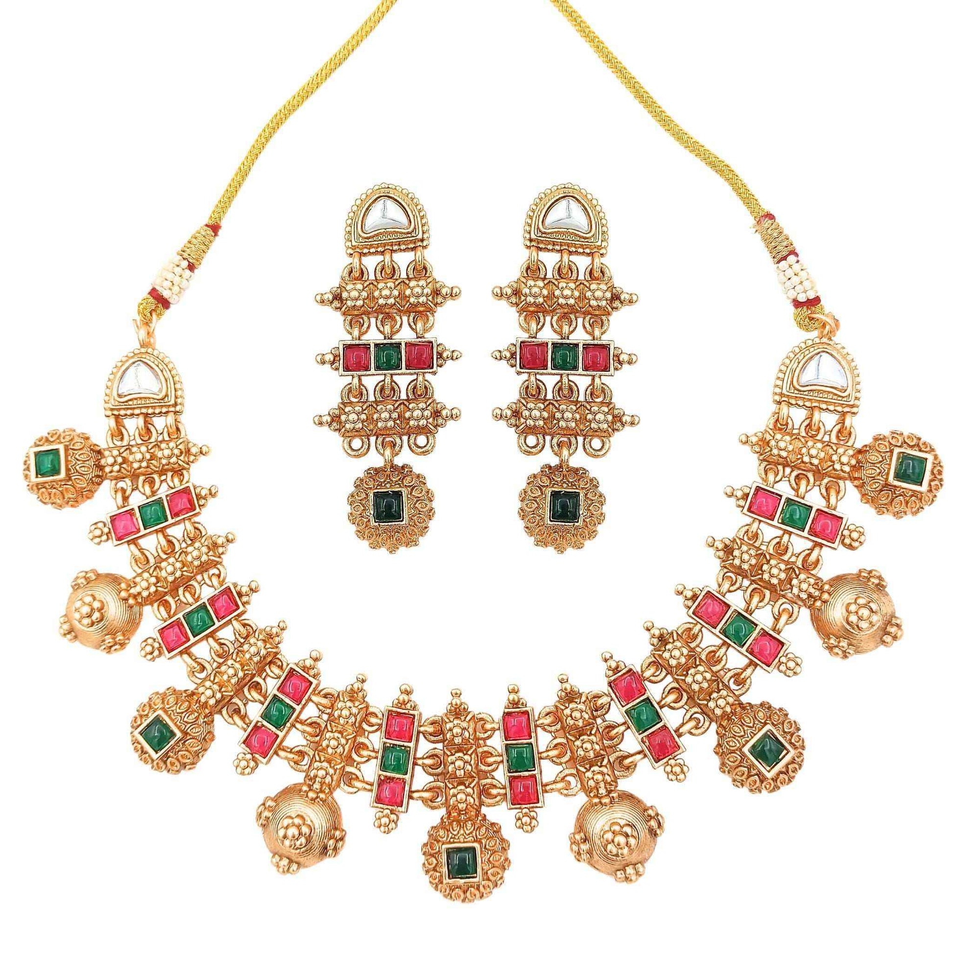 Meenakari Necklace Set | Rajwadi Antique Gold Bridal Jewelry