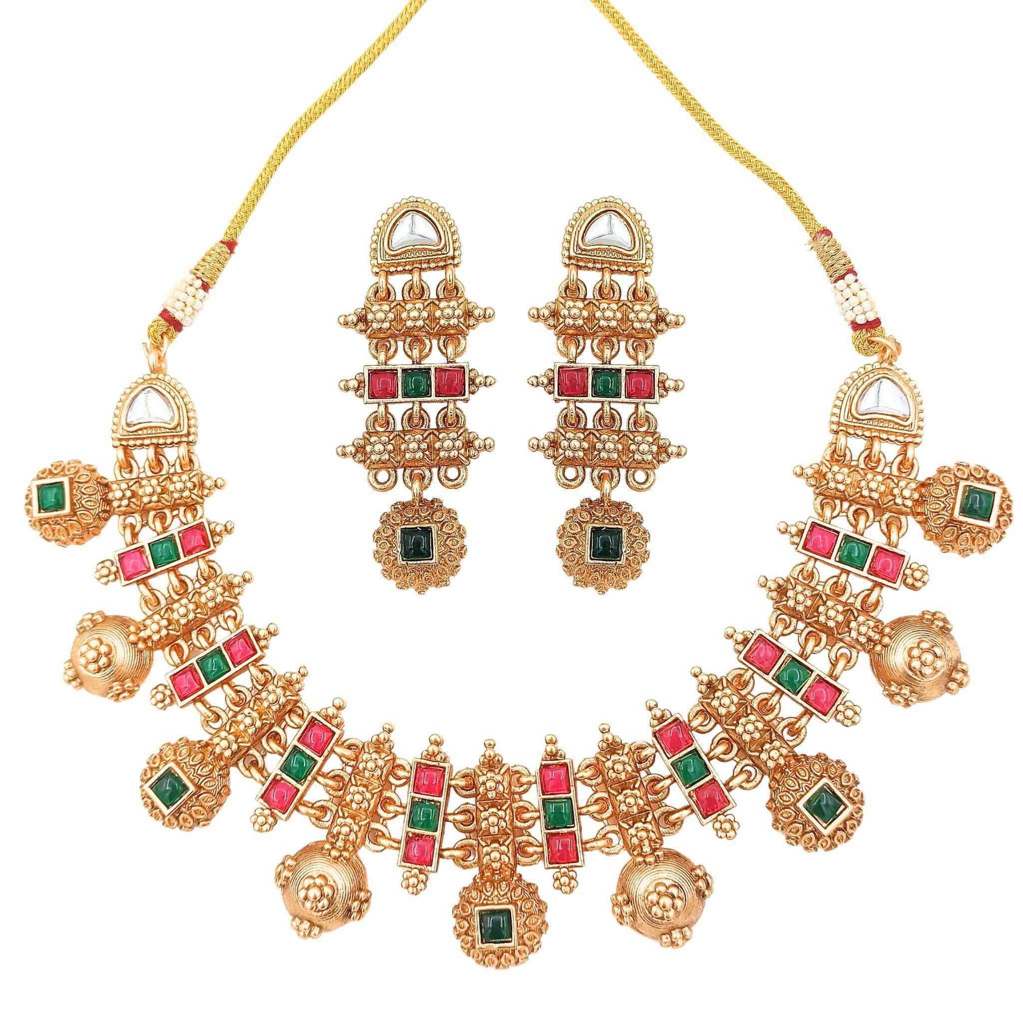 Meenakari Necklace Set | Rajwadi Antique Gold Bridal Jewelry