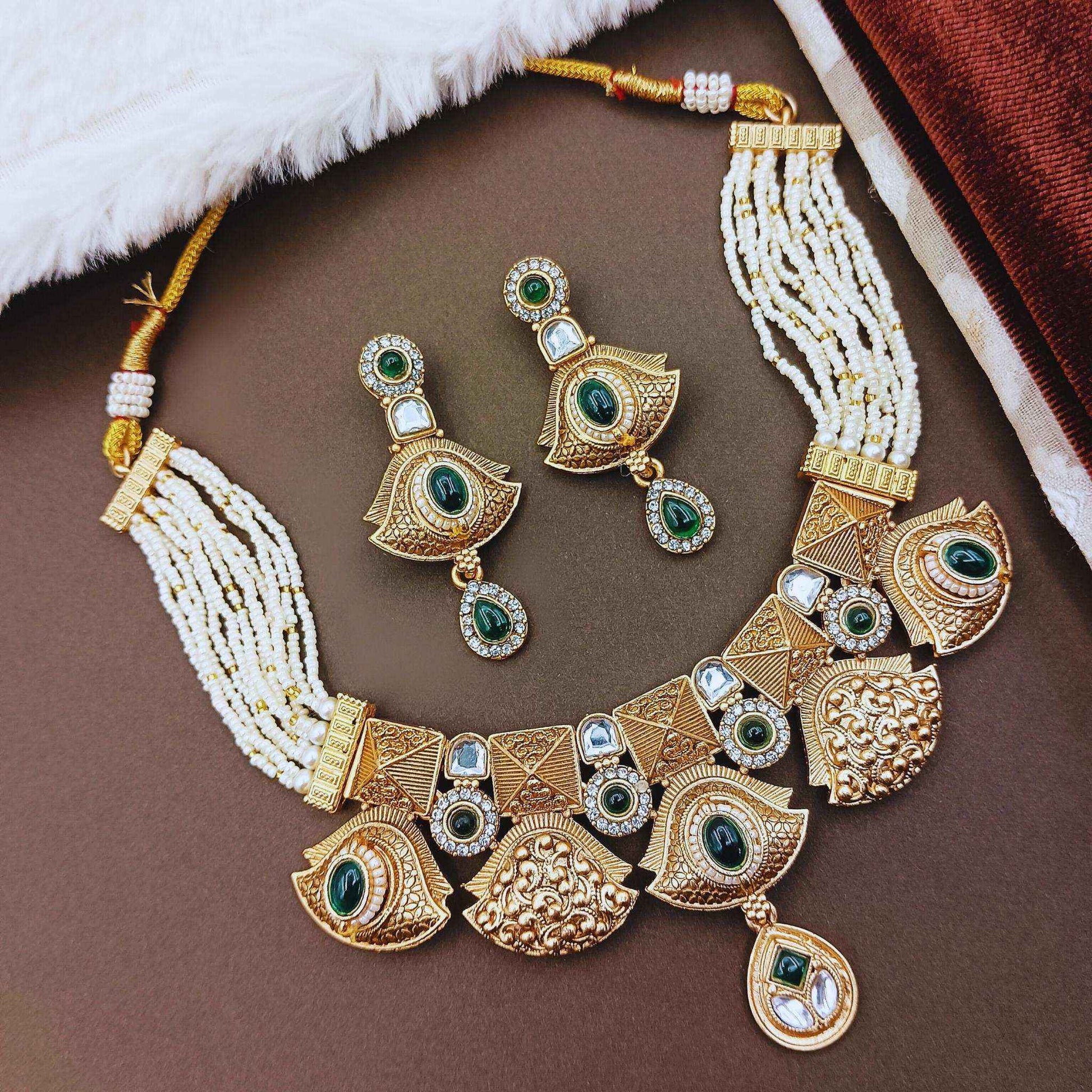 Meenakari Rajputi Choker Necklace | Antique Gold Enamel Jewelry Set