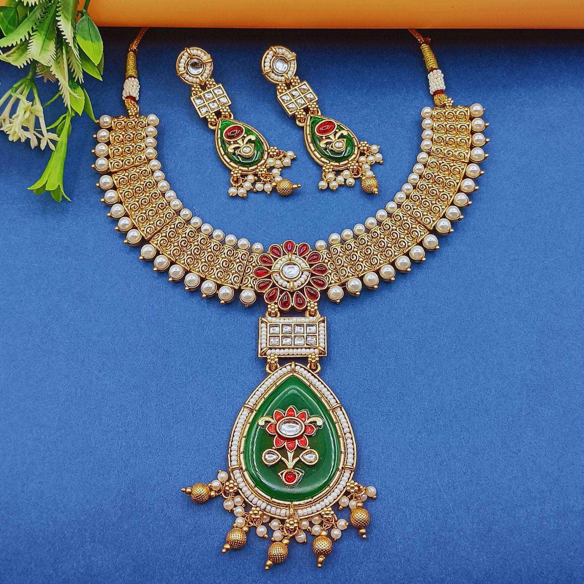 Meenakari Kundan Necklace | Rajputi Pearl Choker Bridal Jewelry
