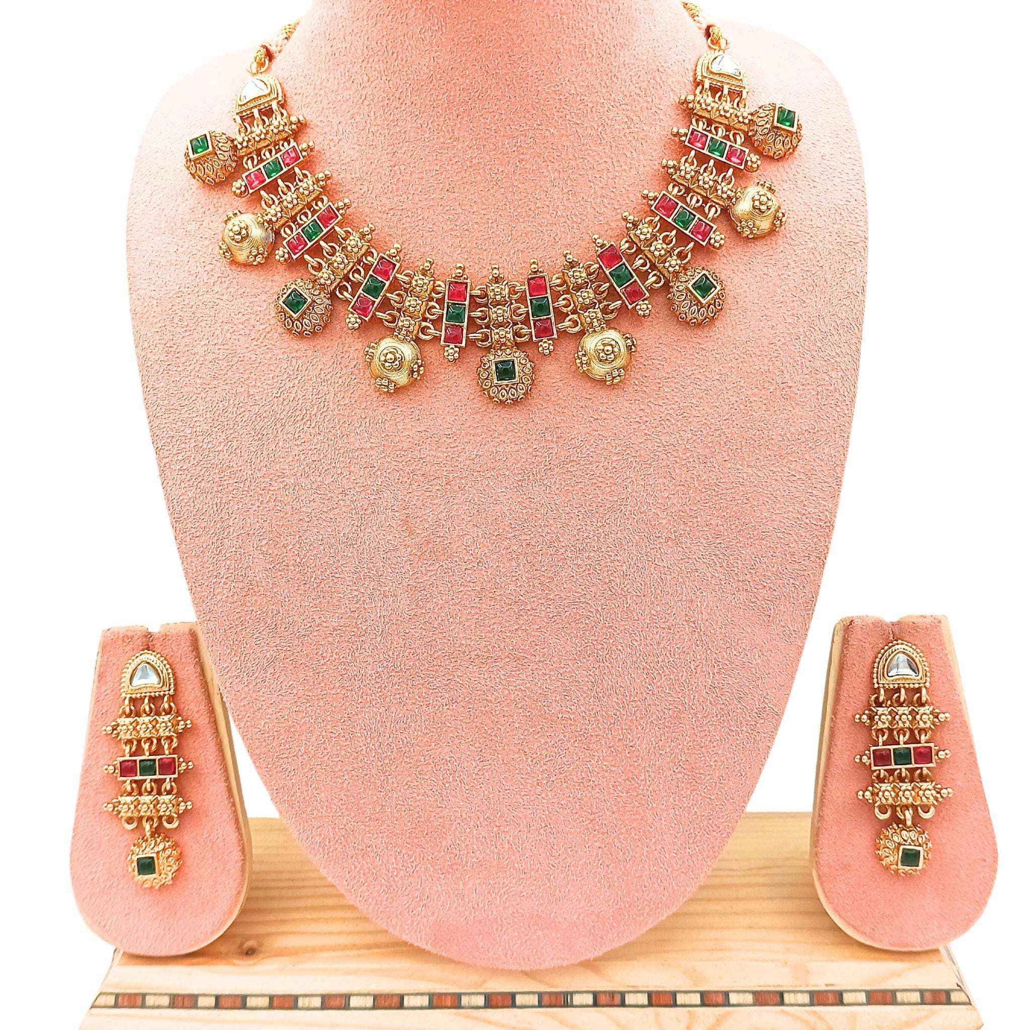 Meenakari Necklace Set | Rajwadi Antique Gold Bridal Jewelry